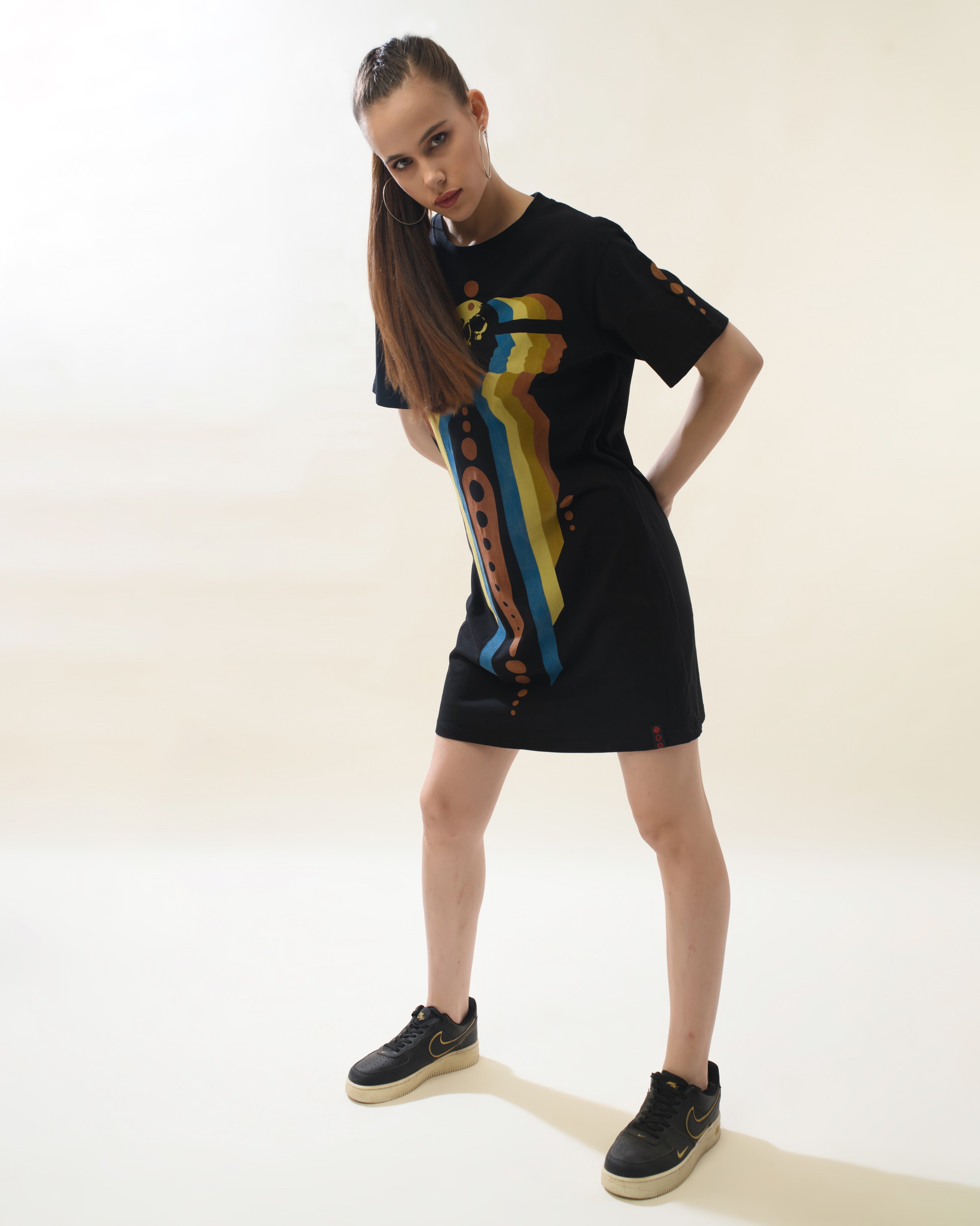 Women Black Cotton Round Neck Dress