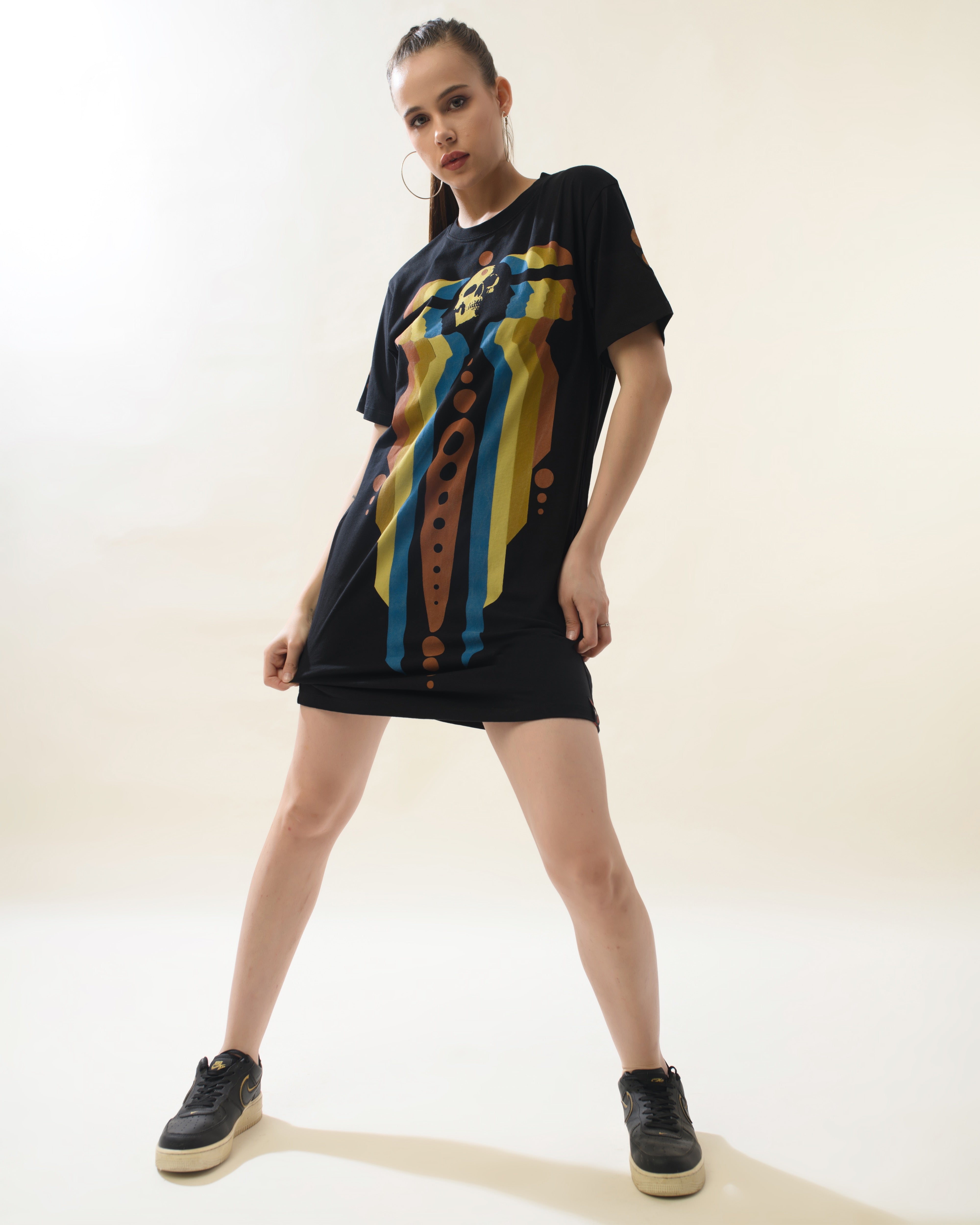 Women Black Cotton Round Neck Dress