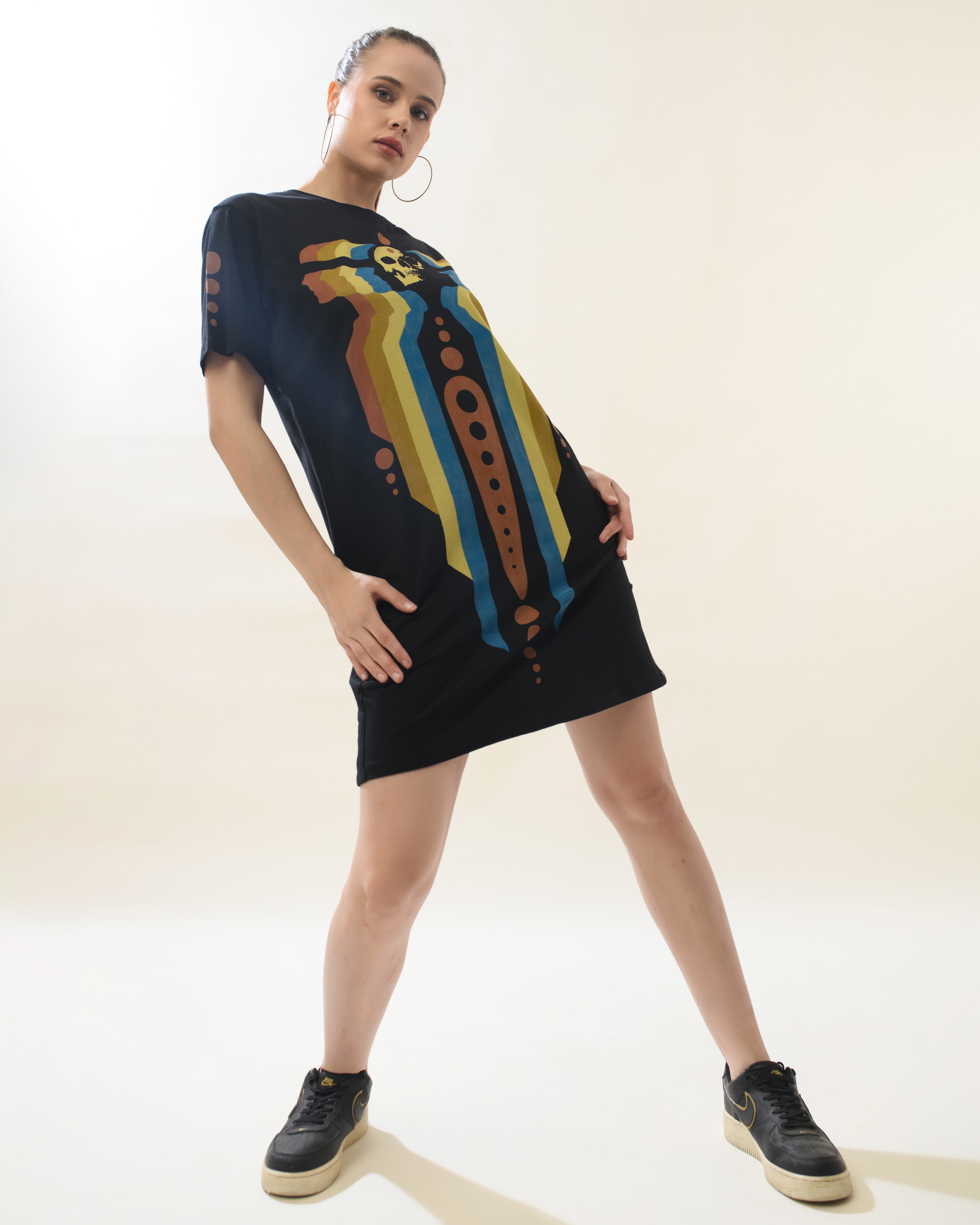 Women Black Cotton Round Neck Dress