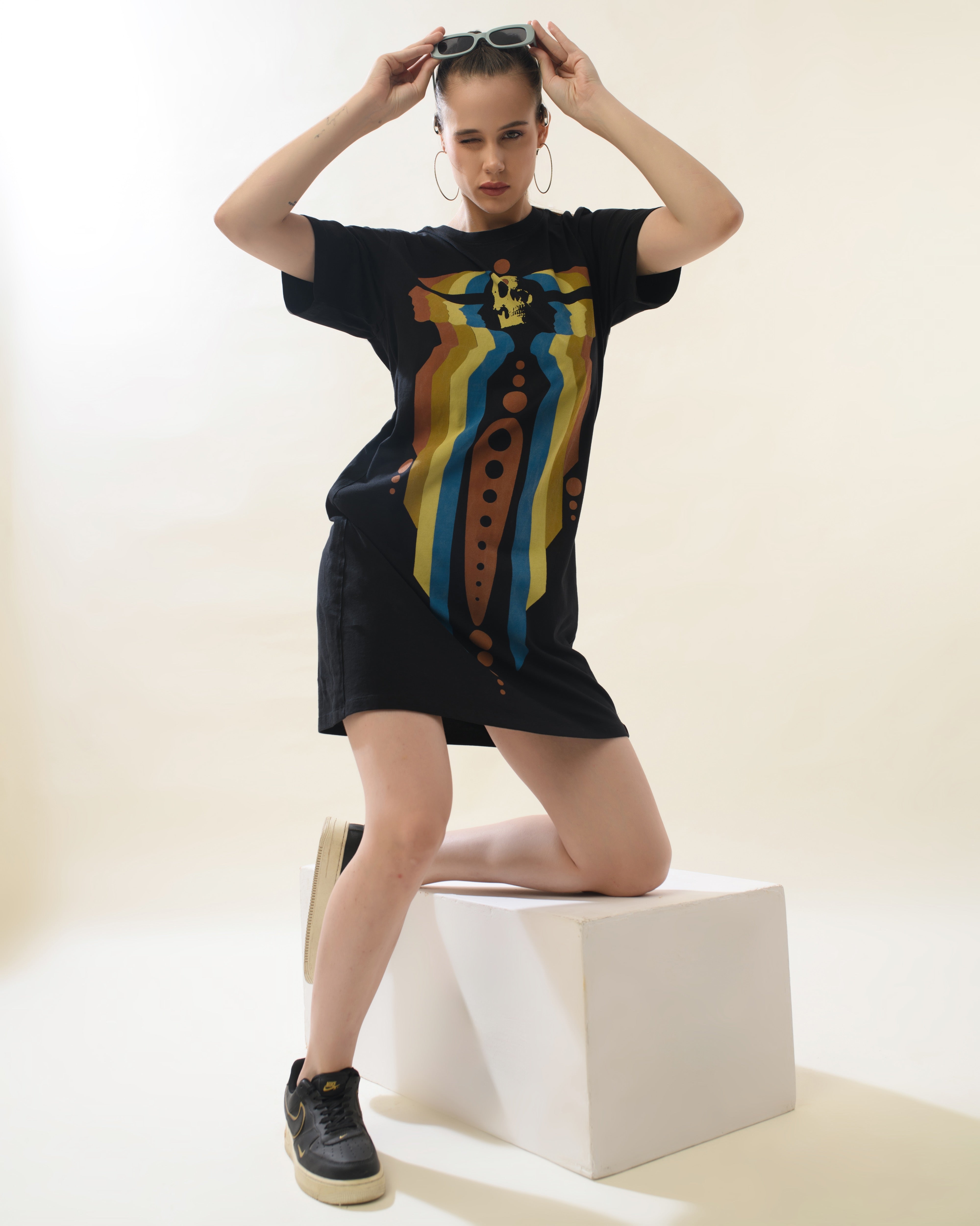 Women Black Cotton Round Neck Dress