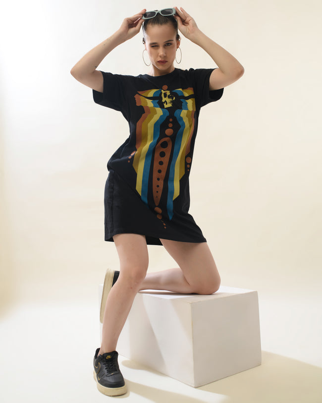 Women Black Cotton Round Neck Dress