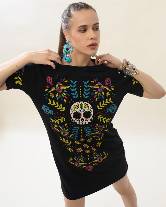 Women Black Cotton Round Neck Dress