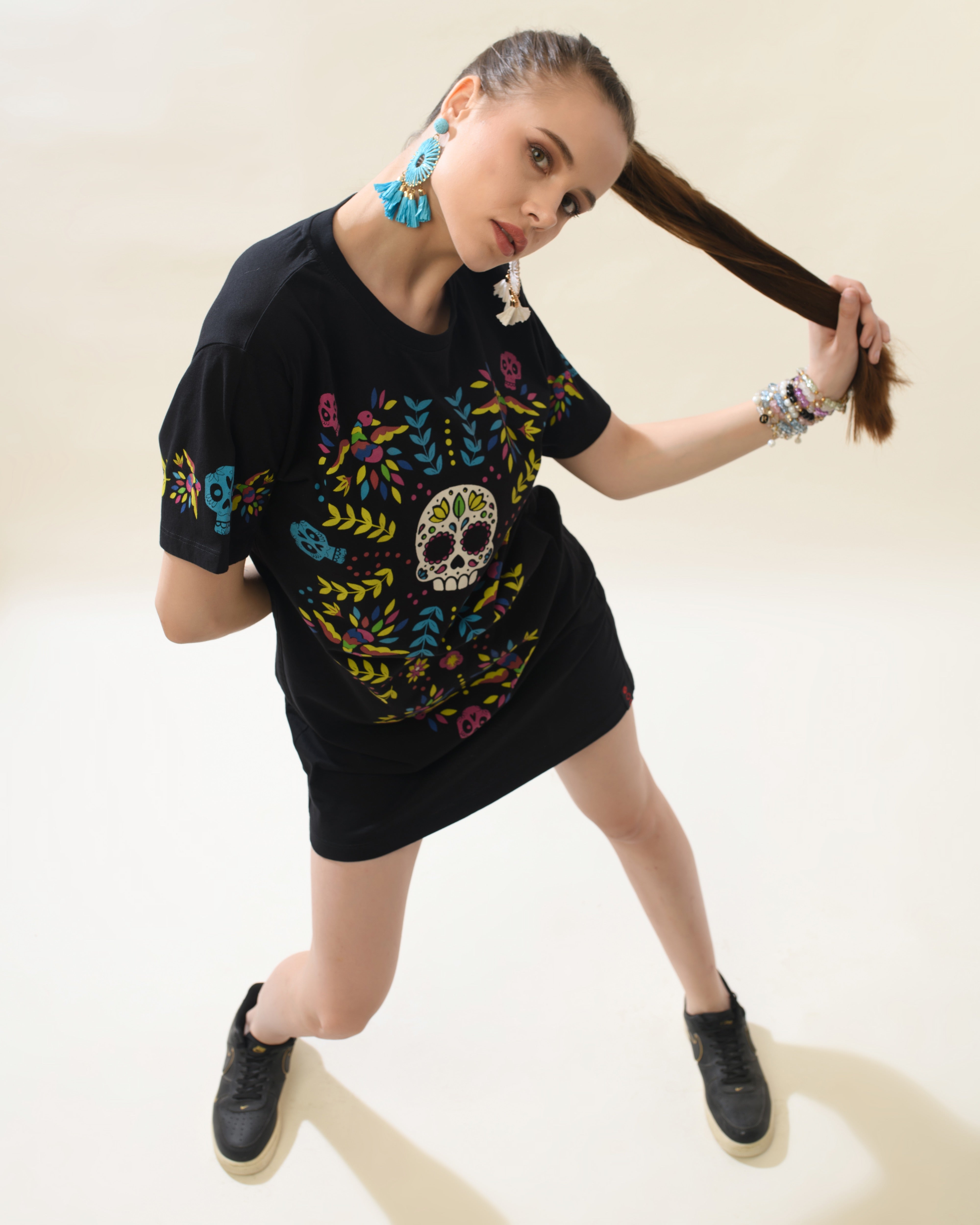 Women Black Cotton Round Neck Dress