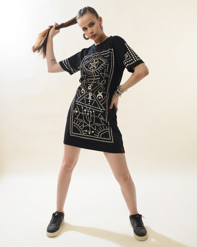 Women Black Cotton Round Neck Dress