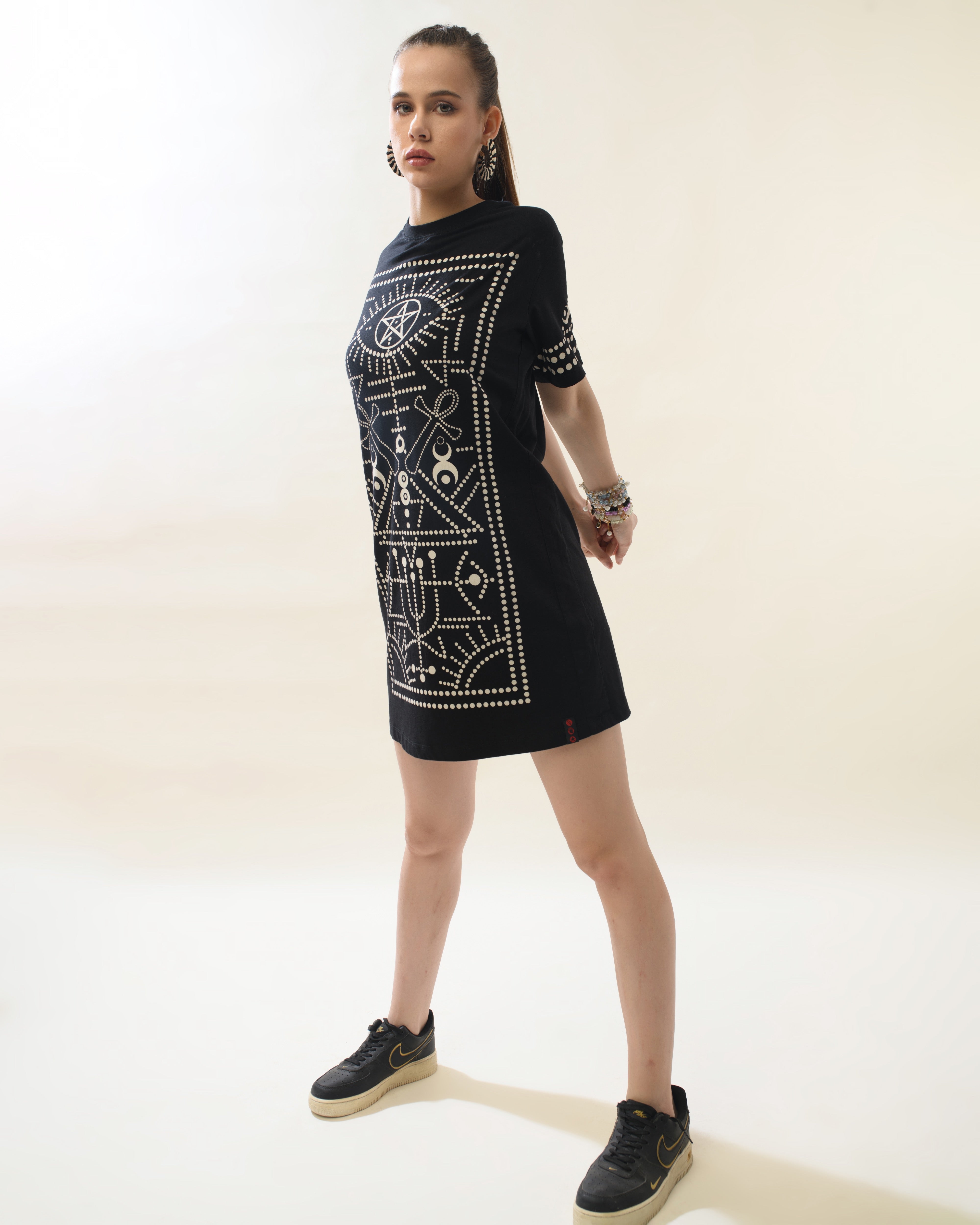Women Black Cotton Round Neck Dress