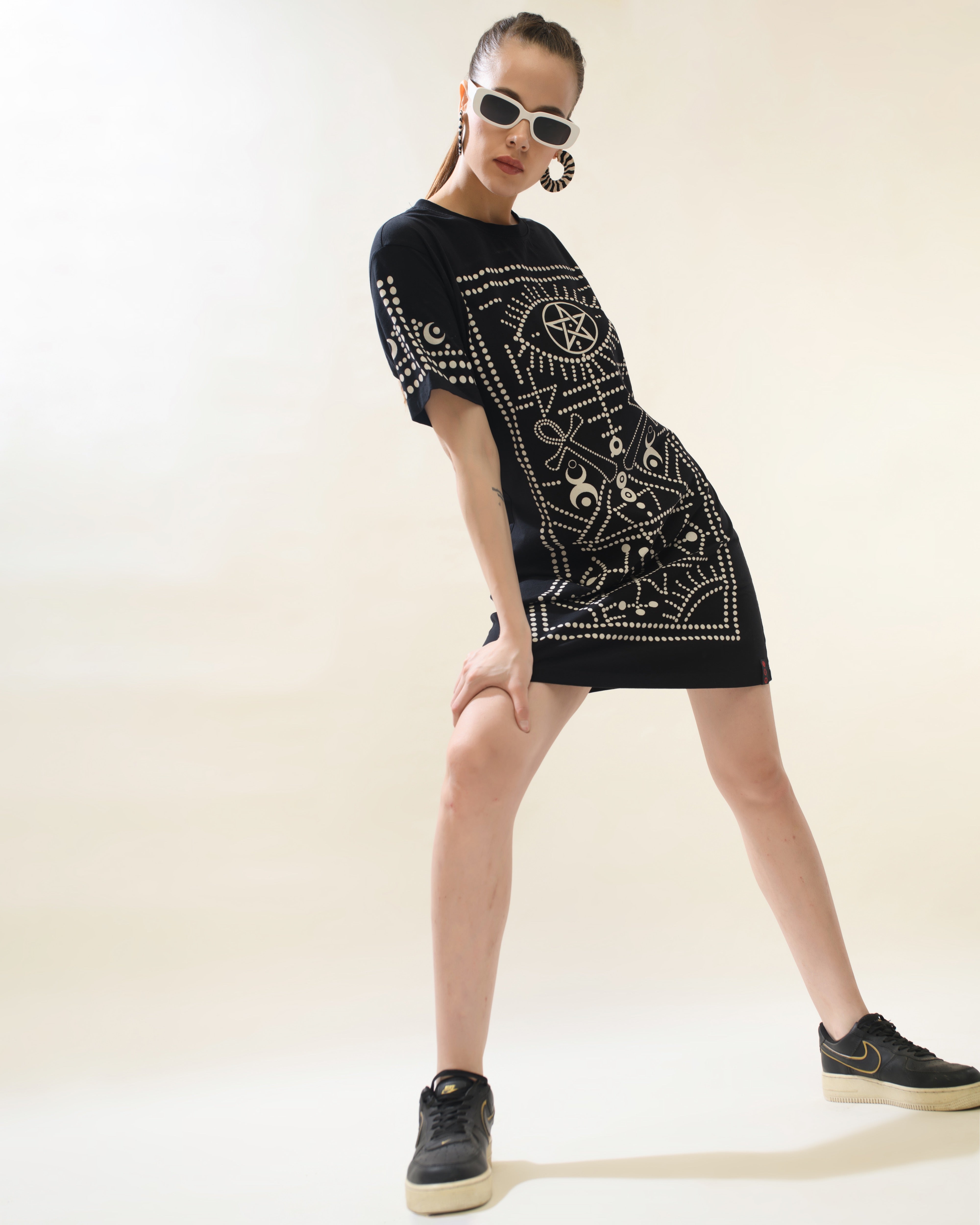 Women Black Cotton Round Neck Dress