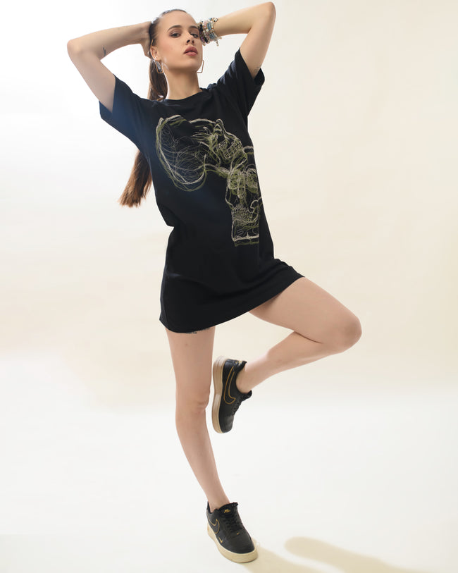 Women Black Cotton Round Neck Dress