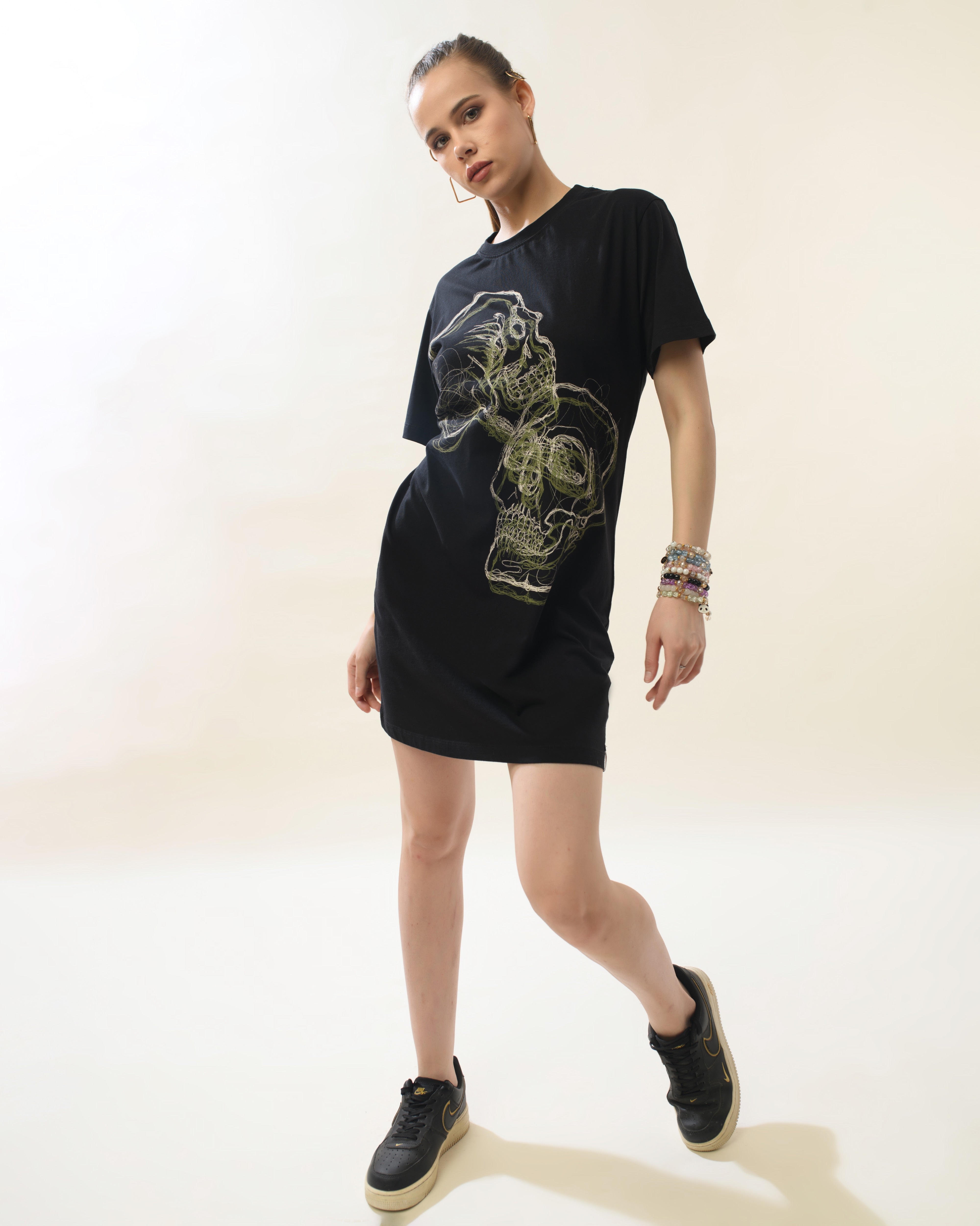 Women Black Cotton Round Neck Dress