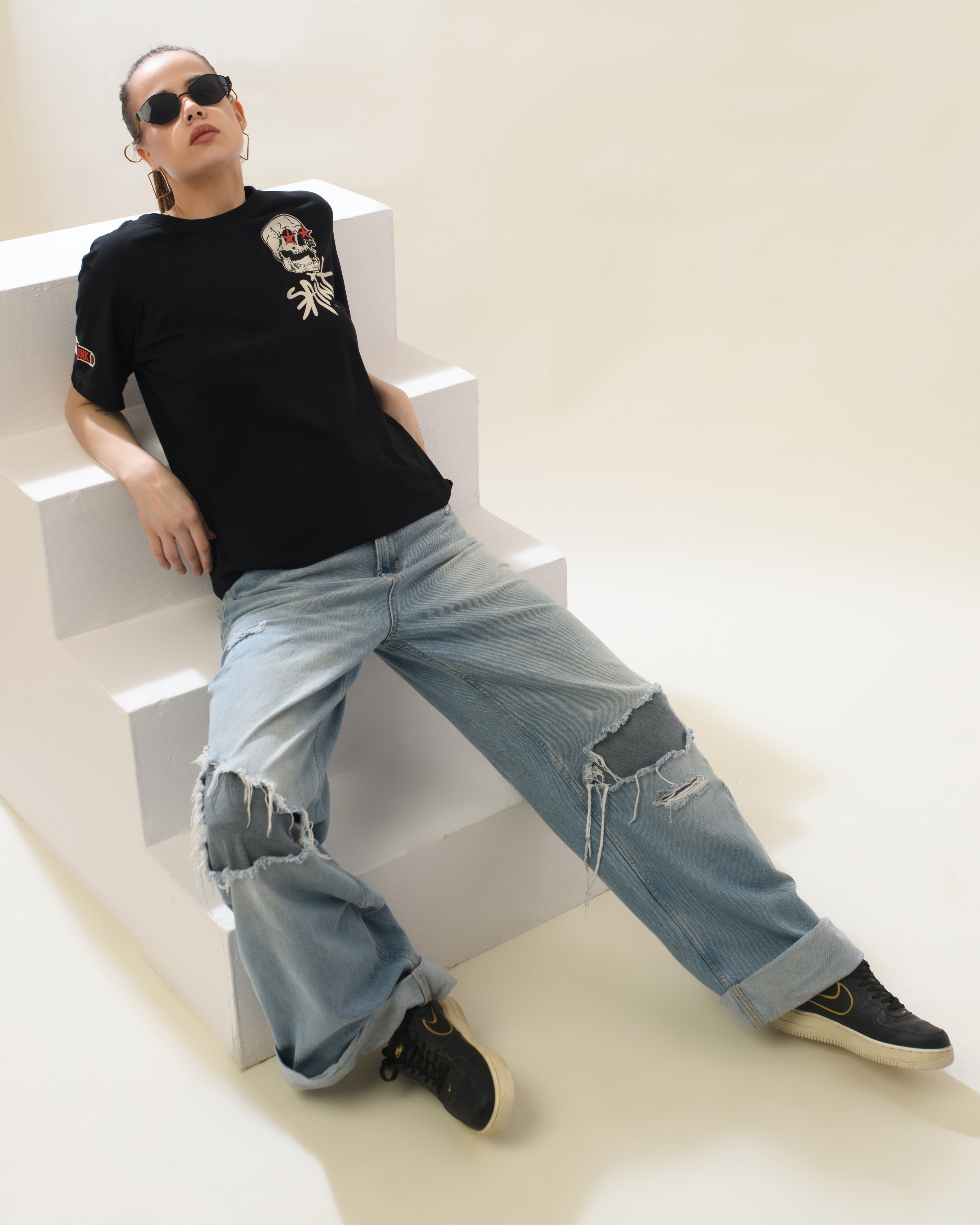 Women Black Cotton Relaxed T-Shirt