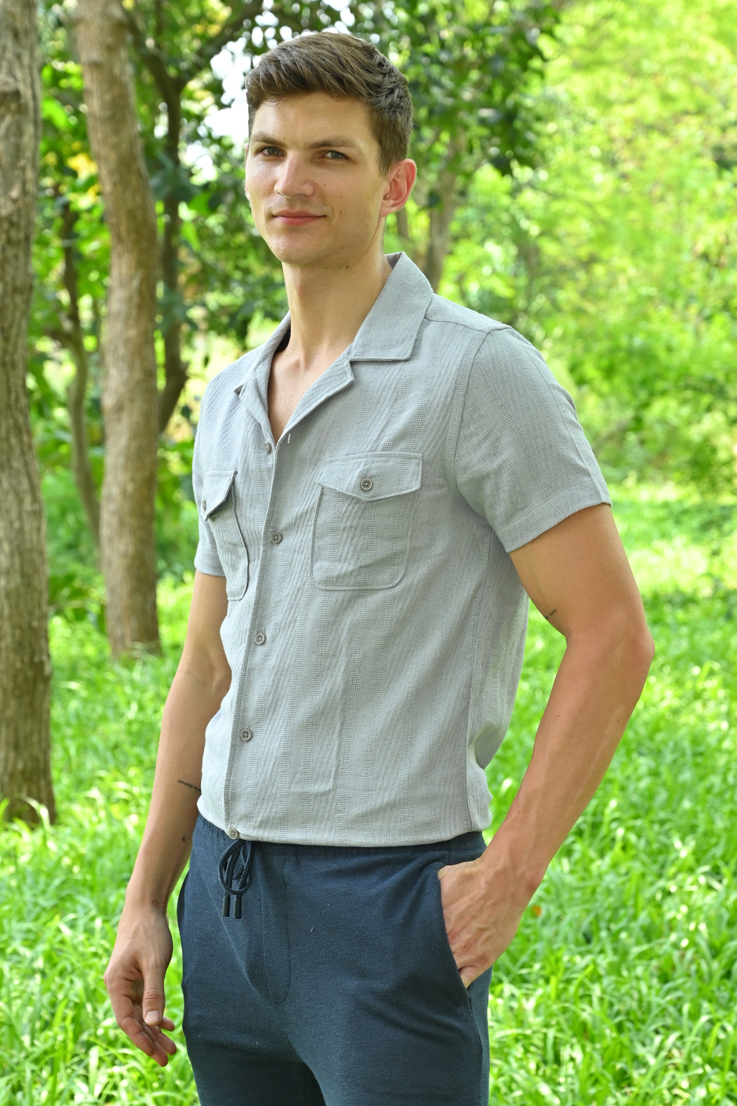 Men Walker Structured Pocketed Plain Shirt Lavender