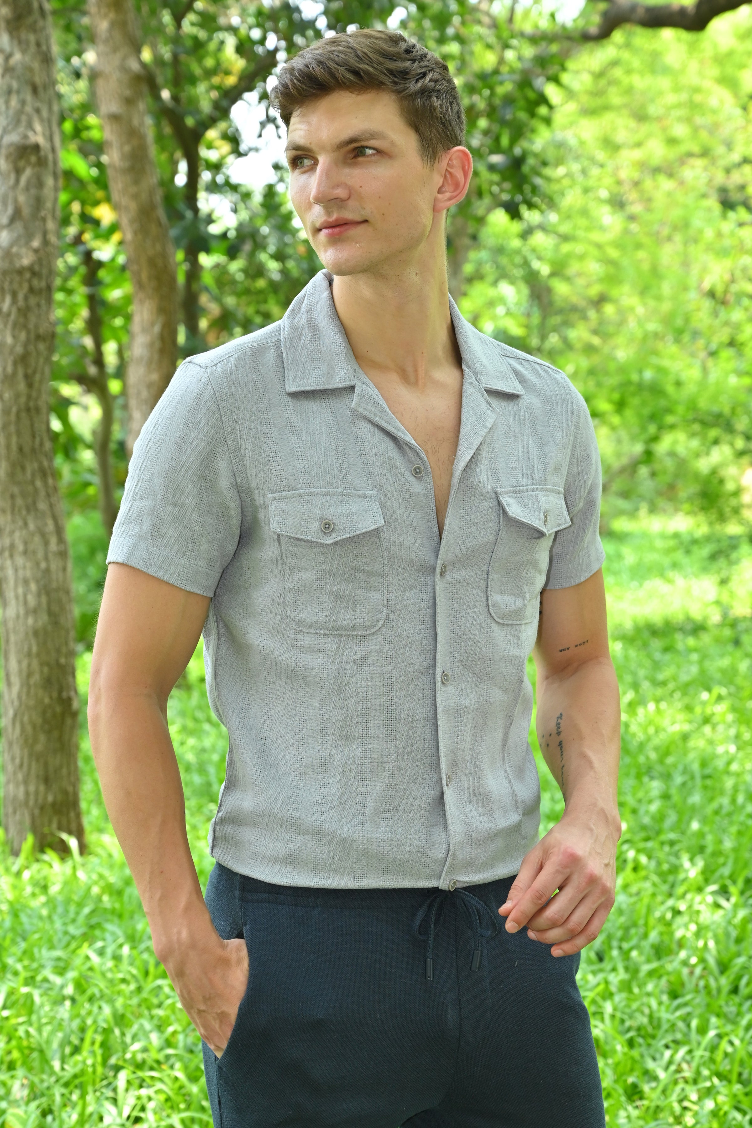 Men Walker Structured Pocketed Plain Shirt Lavender