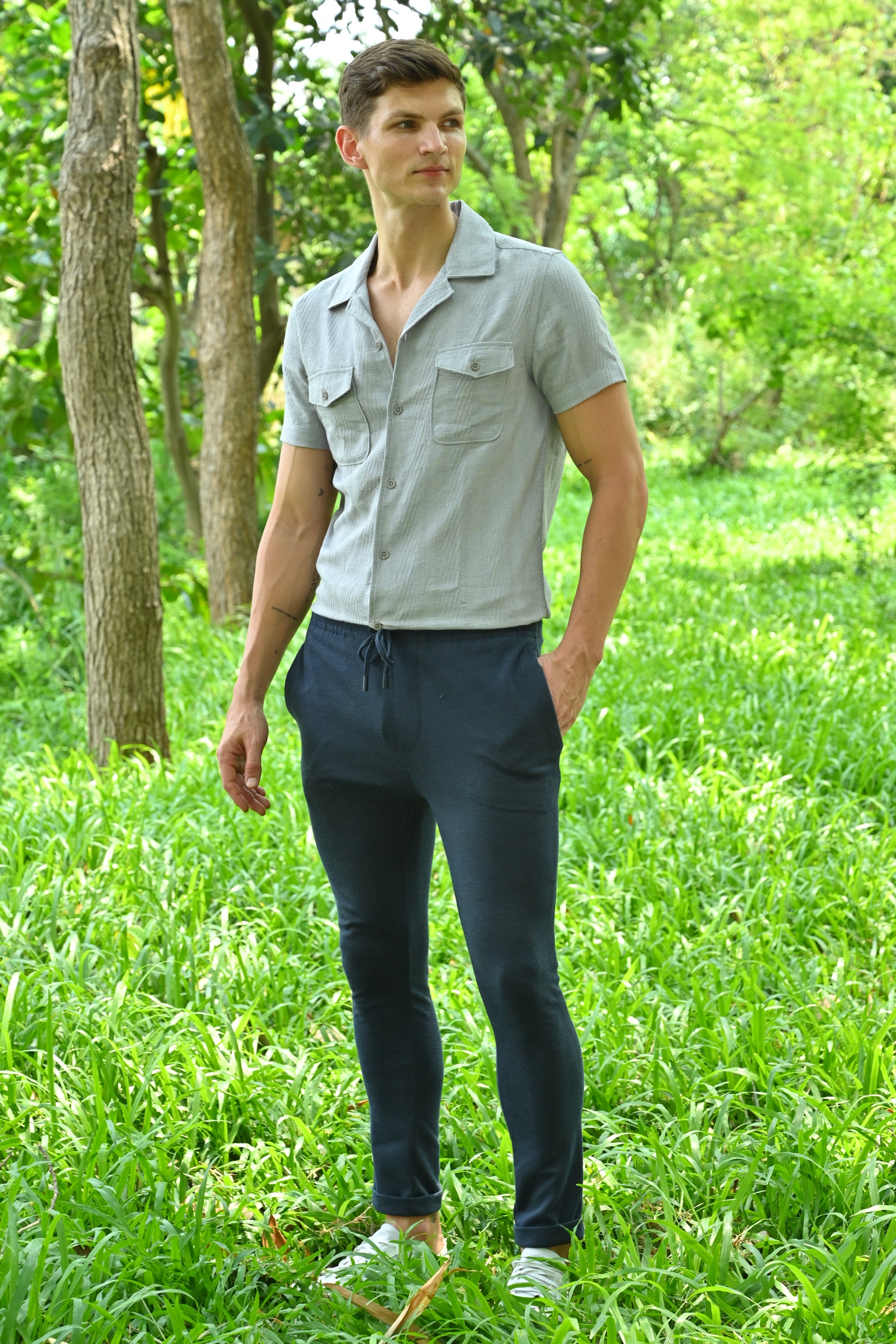 Men Walker Structured Pocketed Plain Shirt Lavender