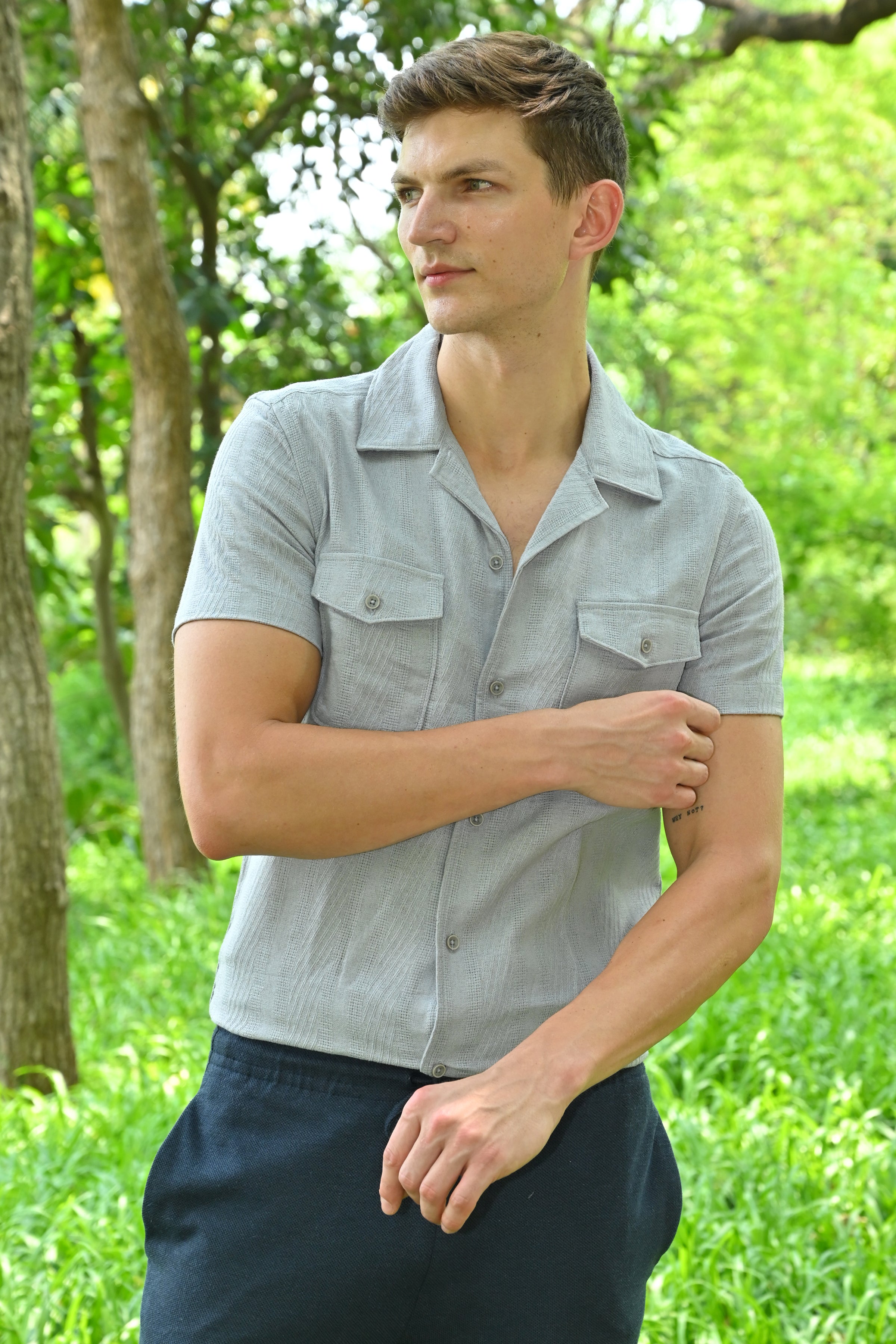 Men Walker Structured Pocketed Plain Shirt Lavender