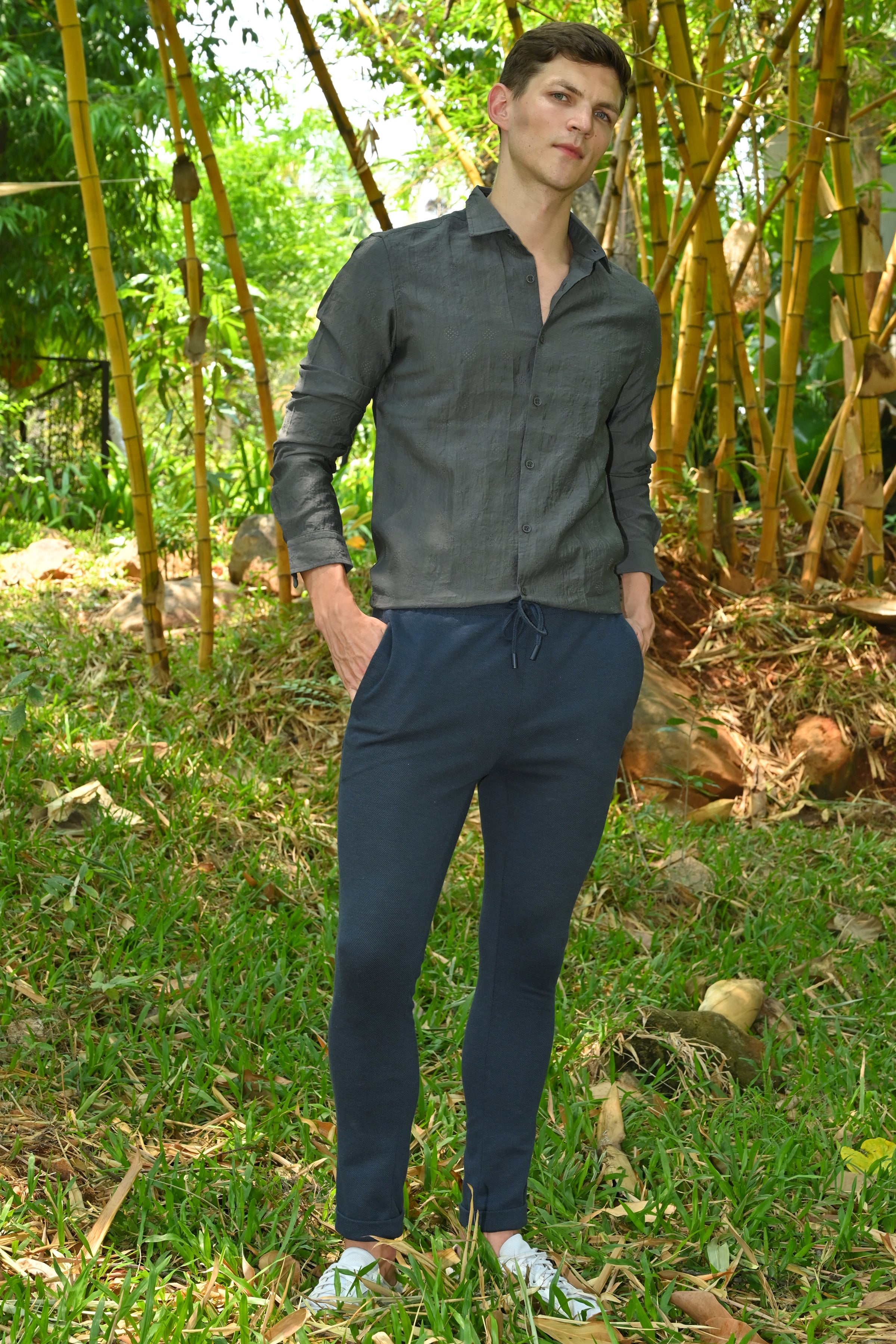 Men Ashly Cotton Blend Crotchet Shirt Olive