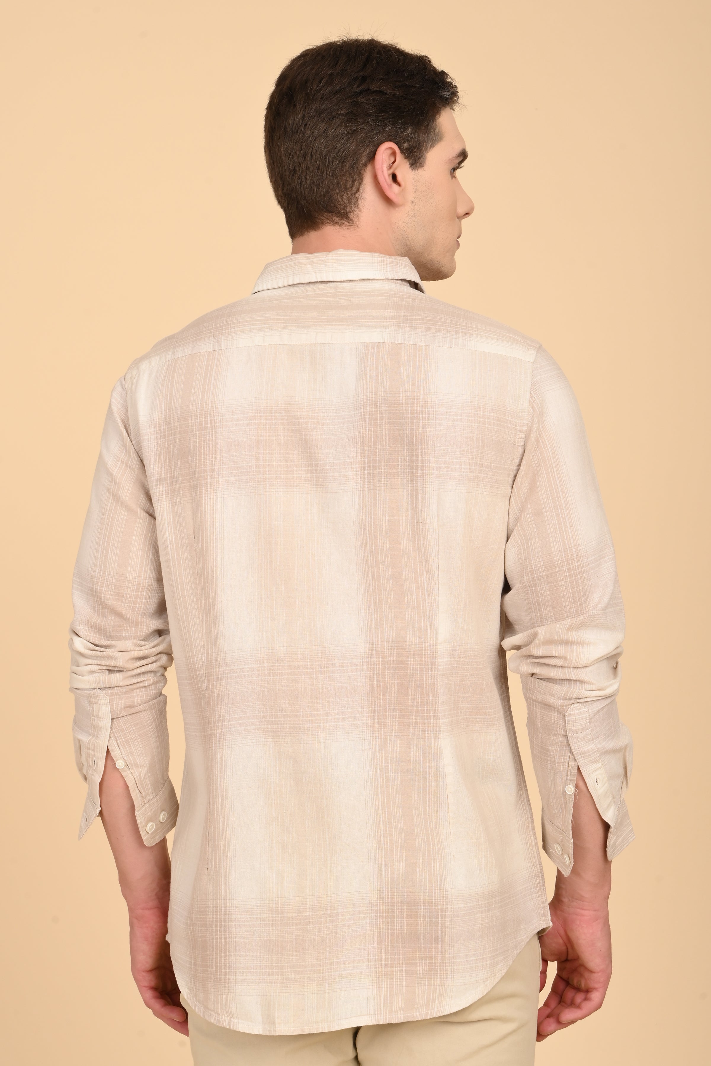 Men Howard Cotton Linen Check Shirt Beige