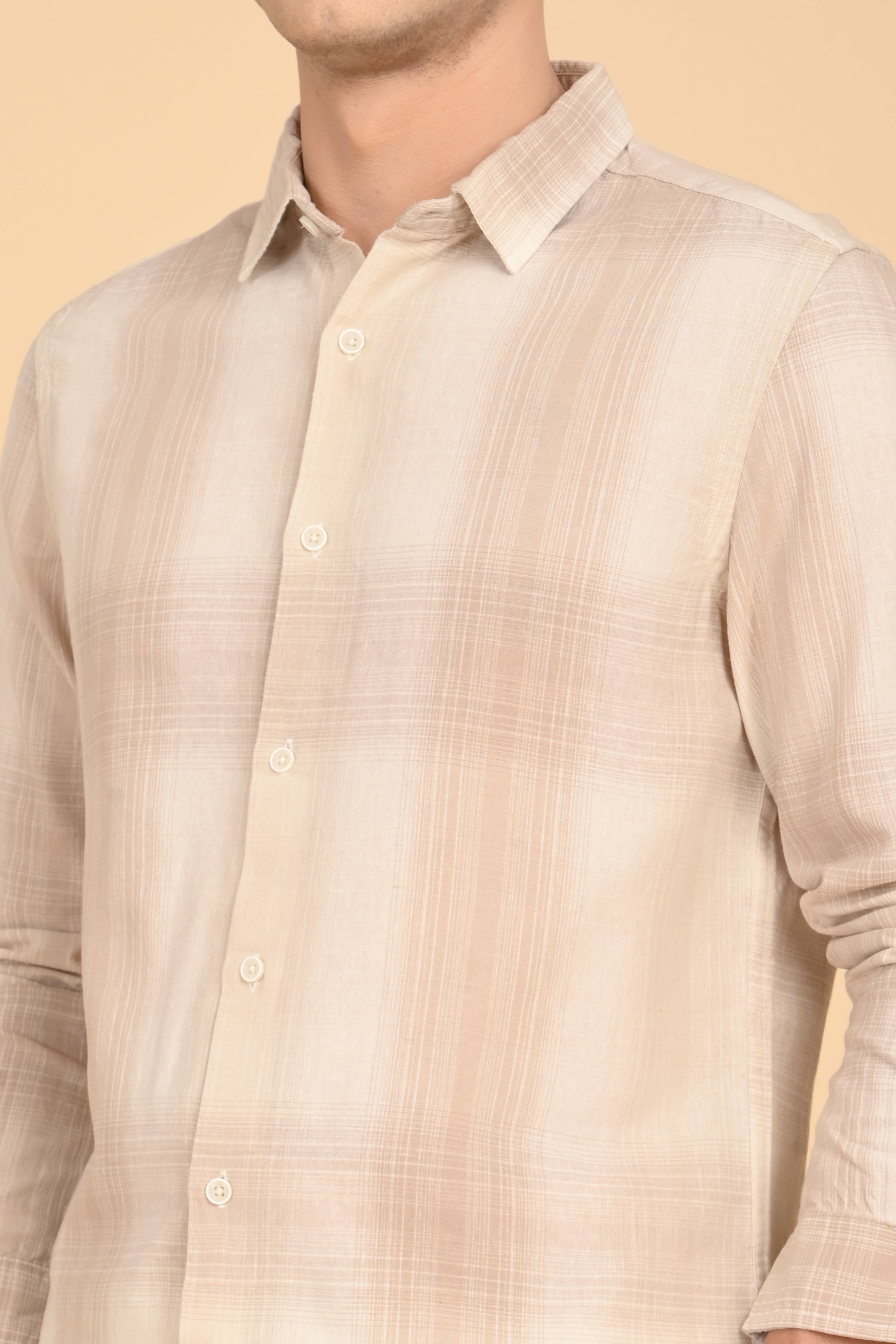 Men Howard Cotton Linen Check Shirt Beige