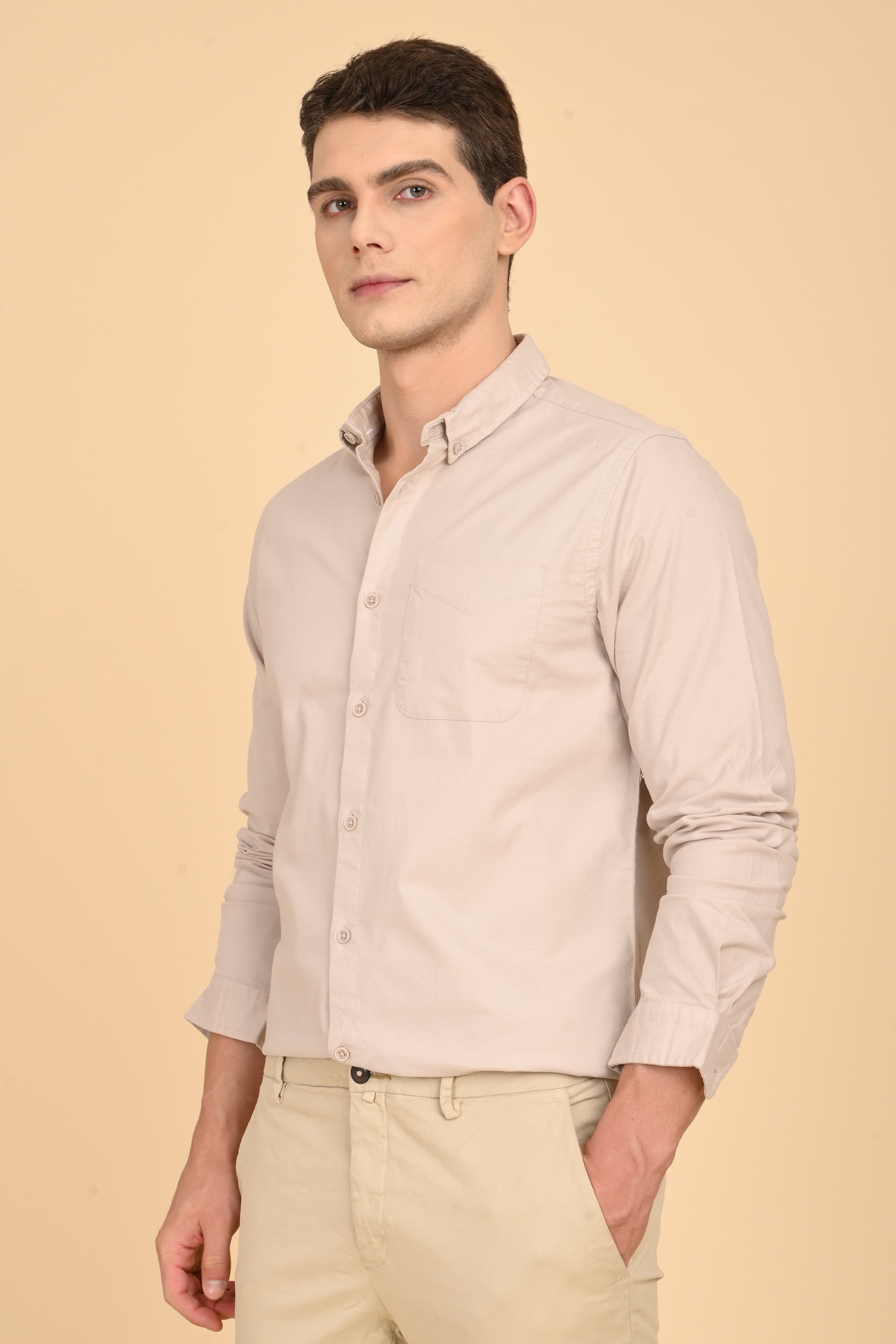 Men Janet Soft Peached Oxford Shirt Beige