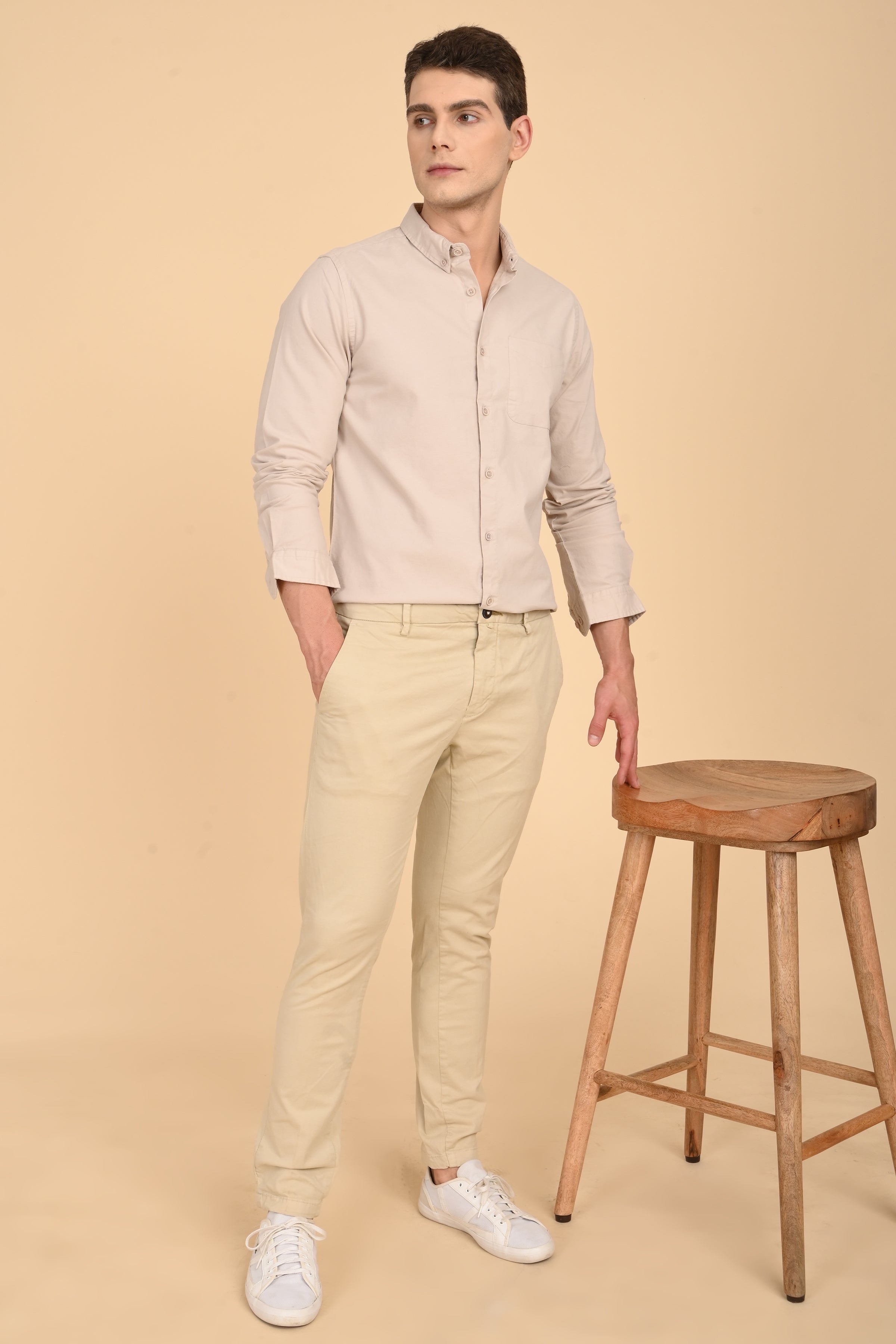 Men Janet Soft Peached Oxford Shirt Beige