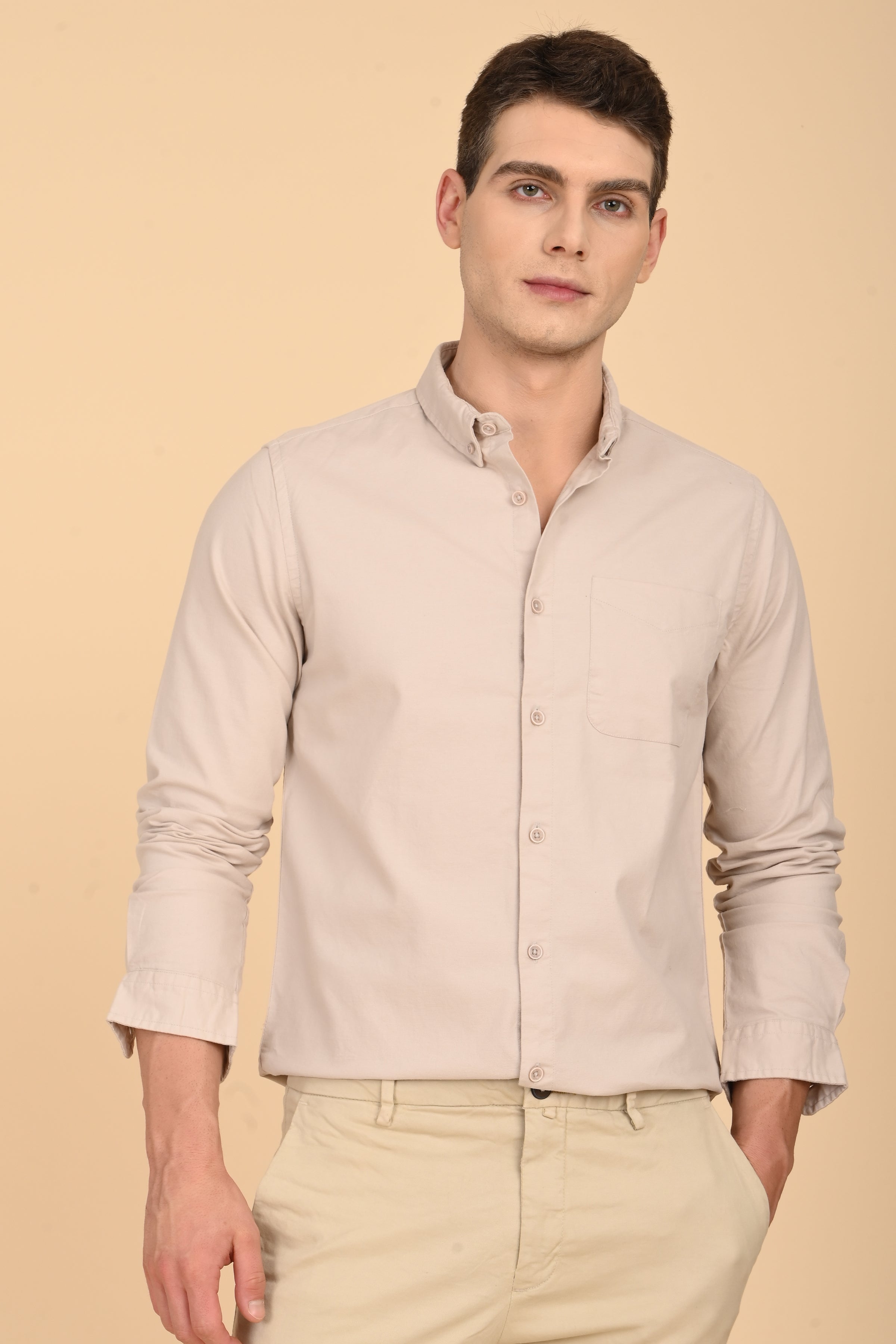 Men Janet Soft Peached Oxford Shirt Beige