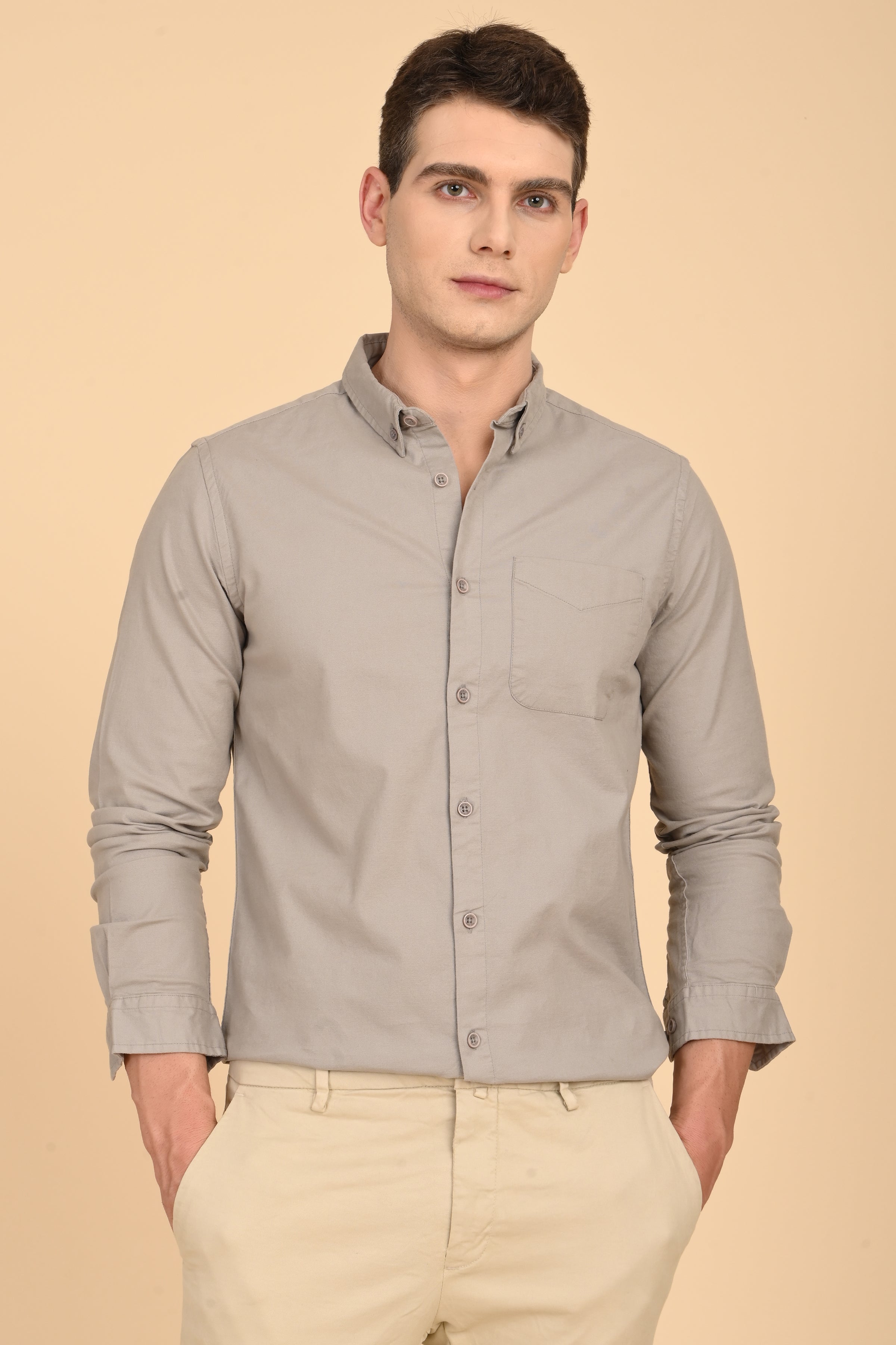 Men Janet Soft Peached Oxford Shirt Pista