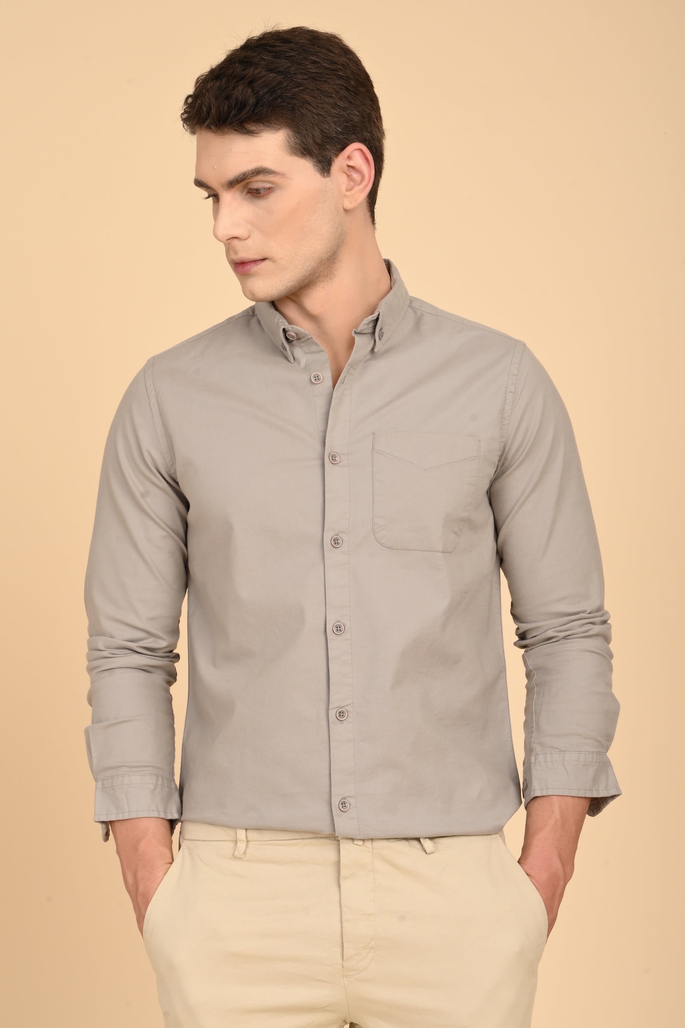 Men Janet Soft Peached Oxford Shirt Pista