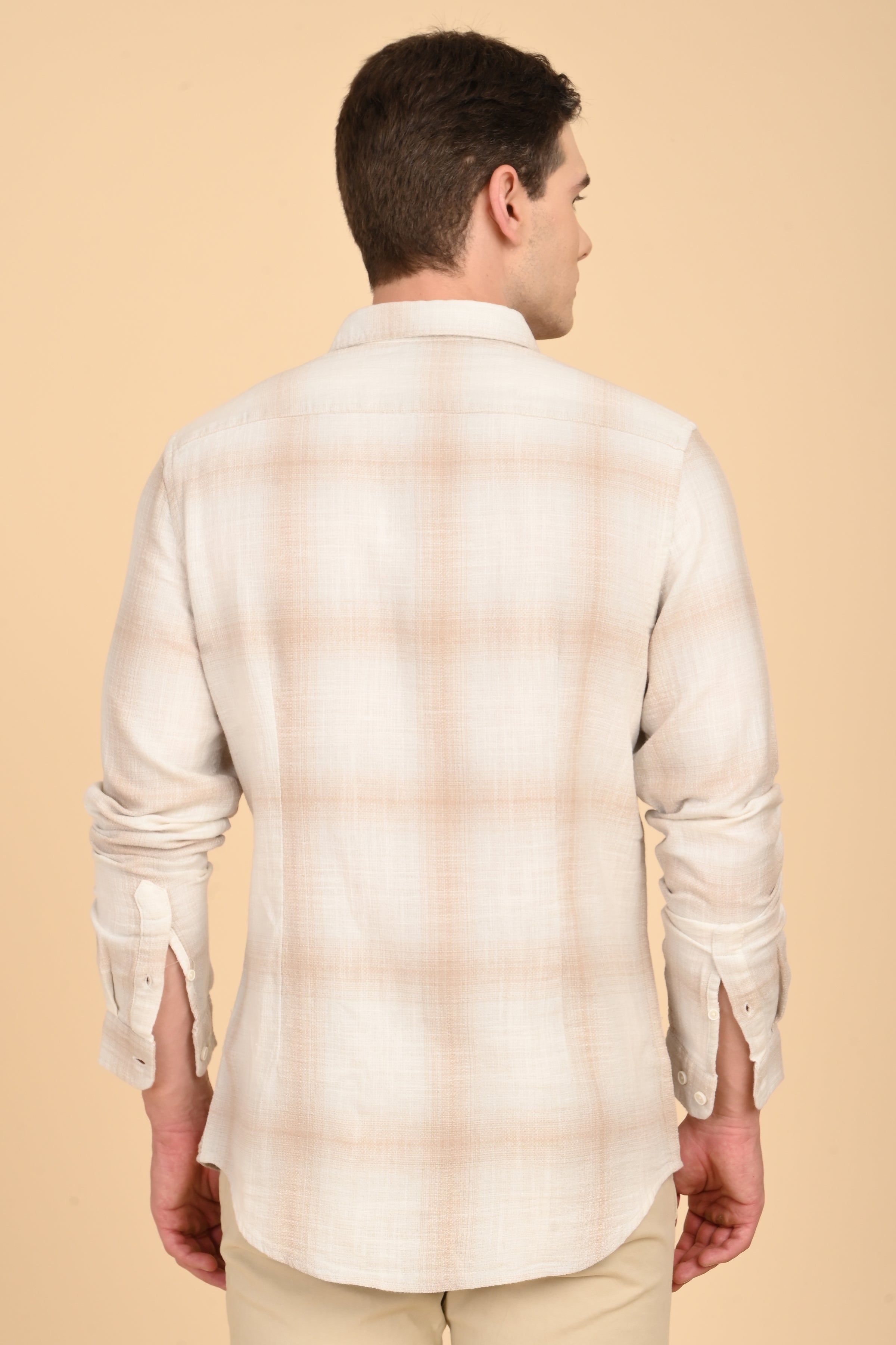 Men Calvin Dobby Slub Check Shirt Beige