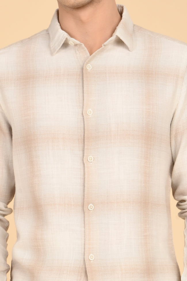 Men Calvin Dobby Slub Check Shirt Beige