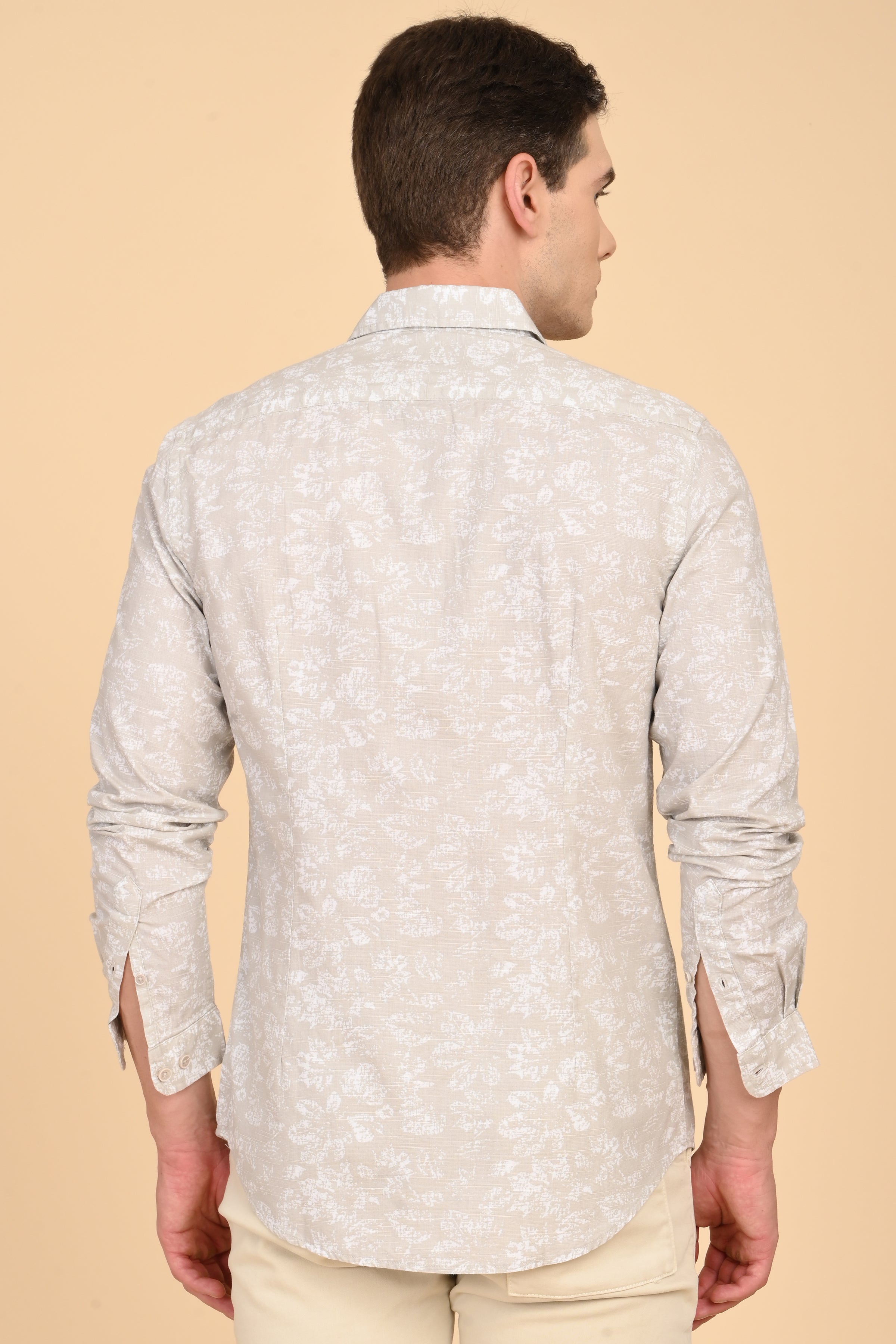 Men Mitchell Cotton Linen Printed Shirt Beige
