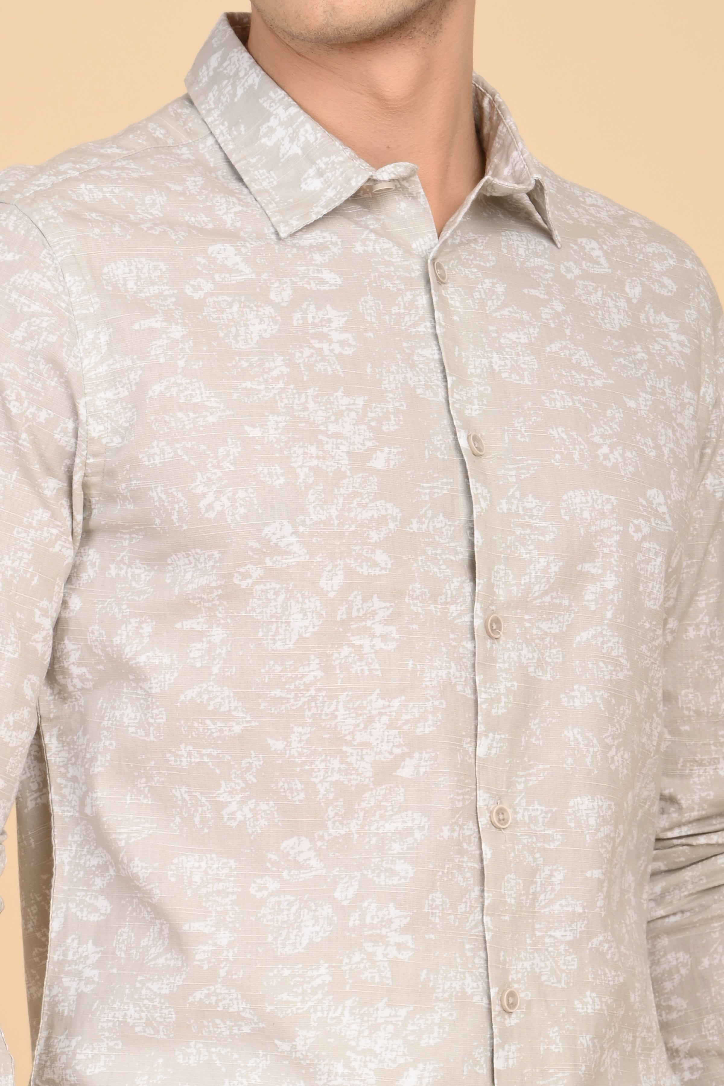 Men Mitchell Cotton Linen Printed Shirt Beige