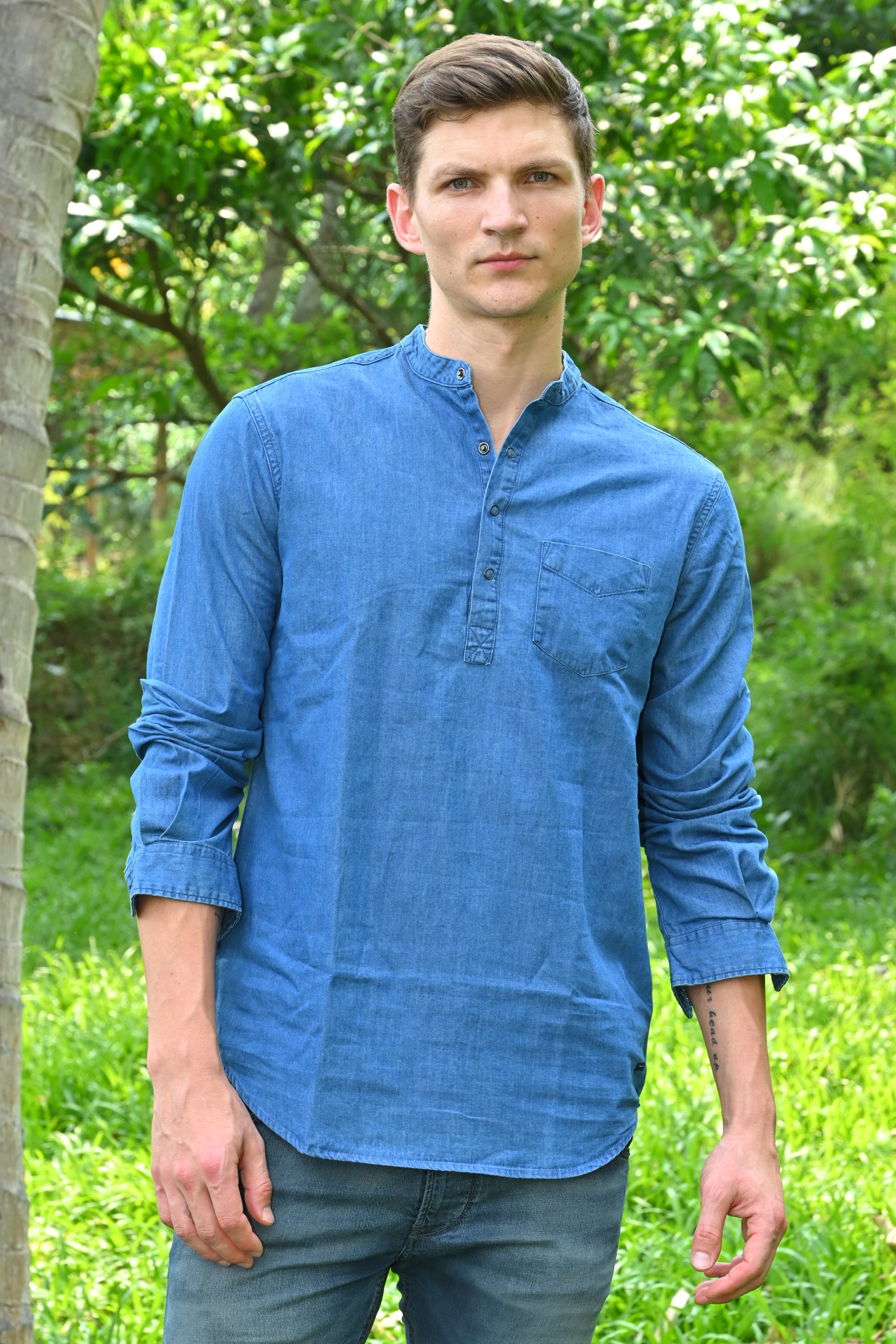 Men Denim Kurta Shirt