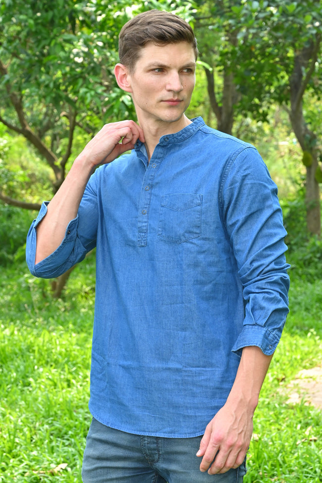 Men Denim Kurta Shirt