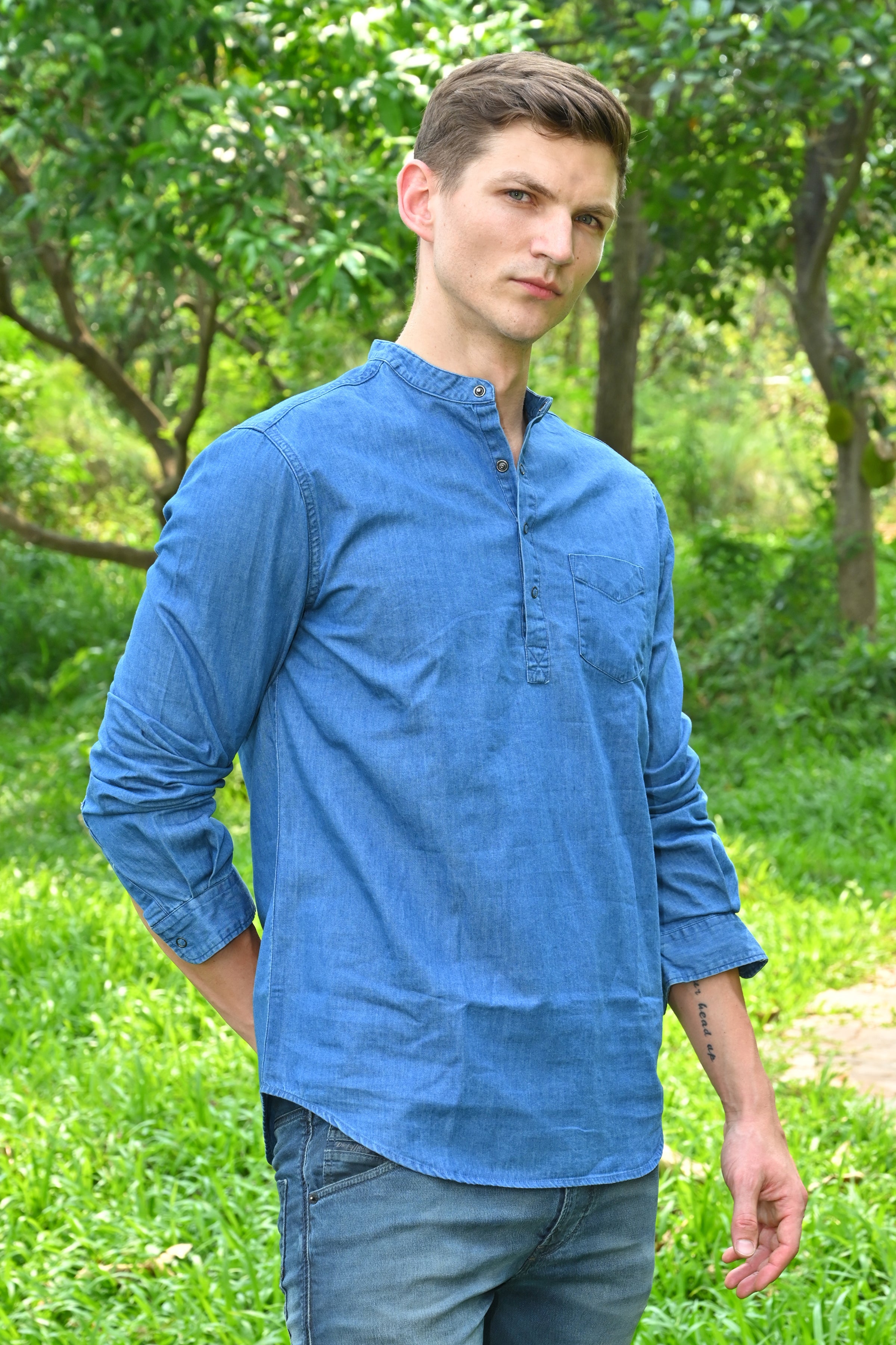 Men Denim Kurta Shirt