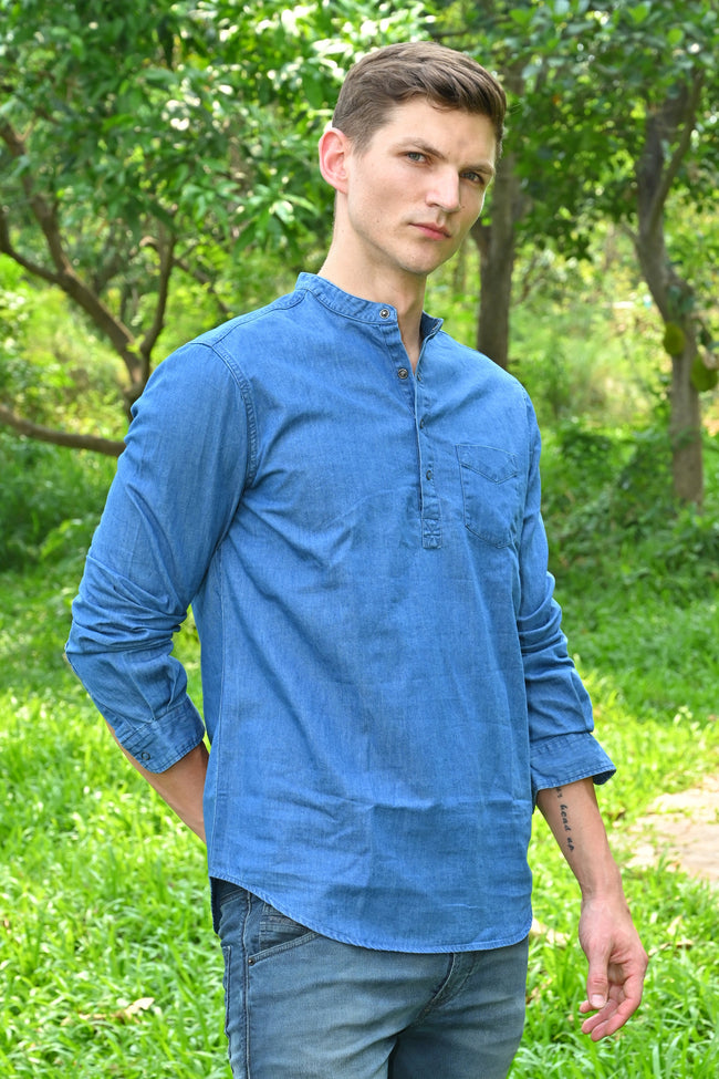 Men Denim Kurta Shirt