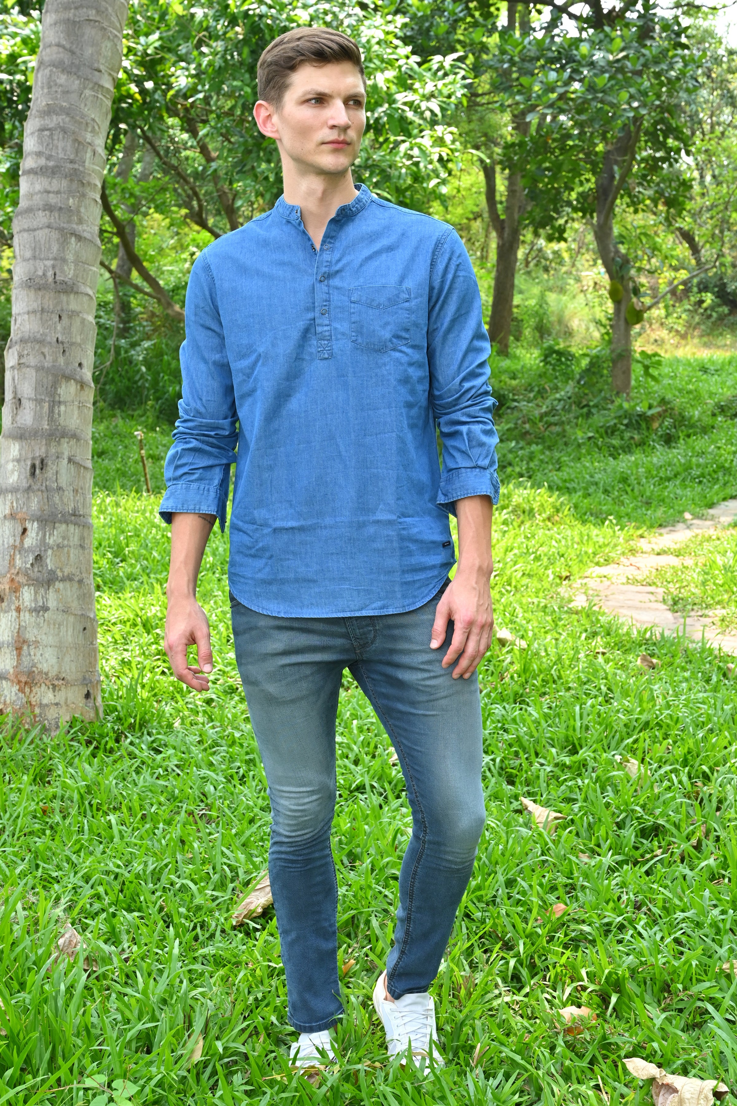 Men Denim Kurta Shirt