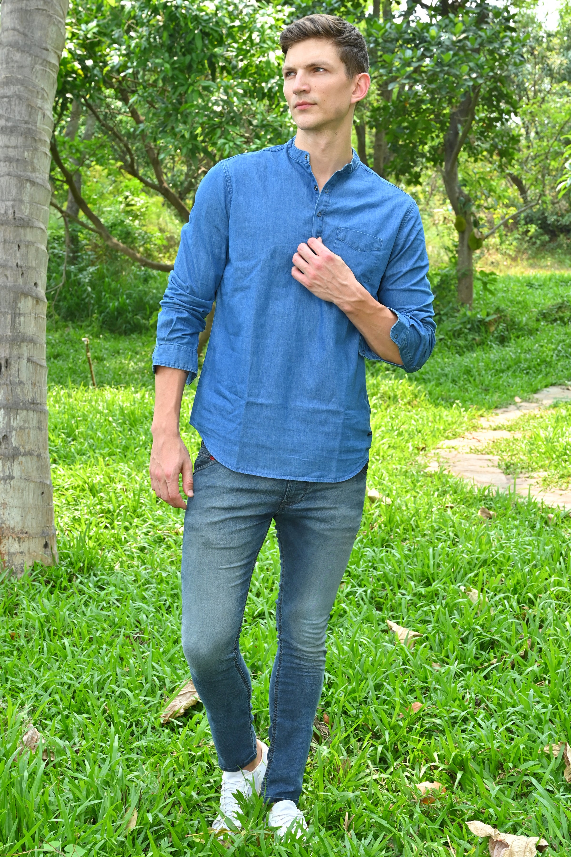 Men Denim Kurta Shirt