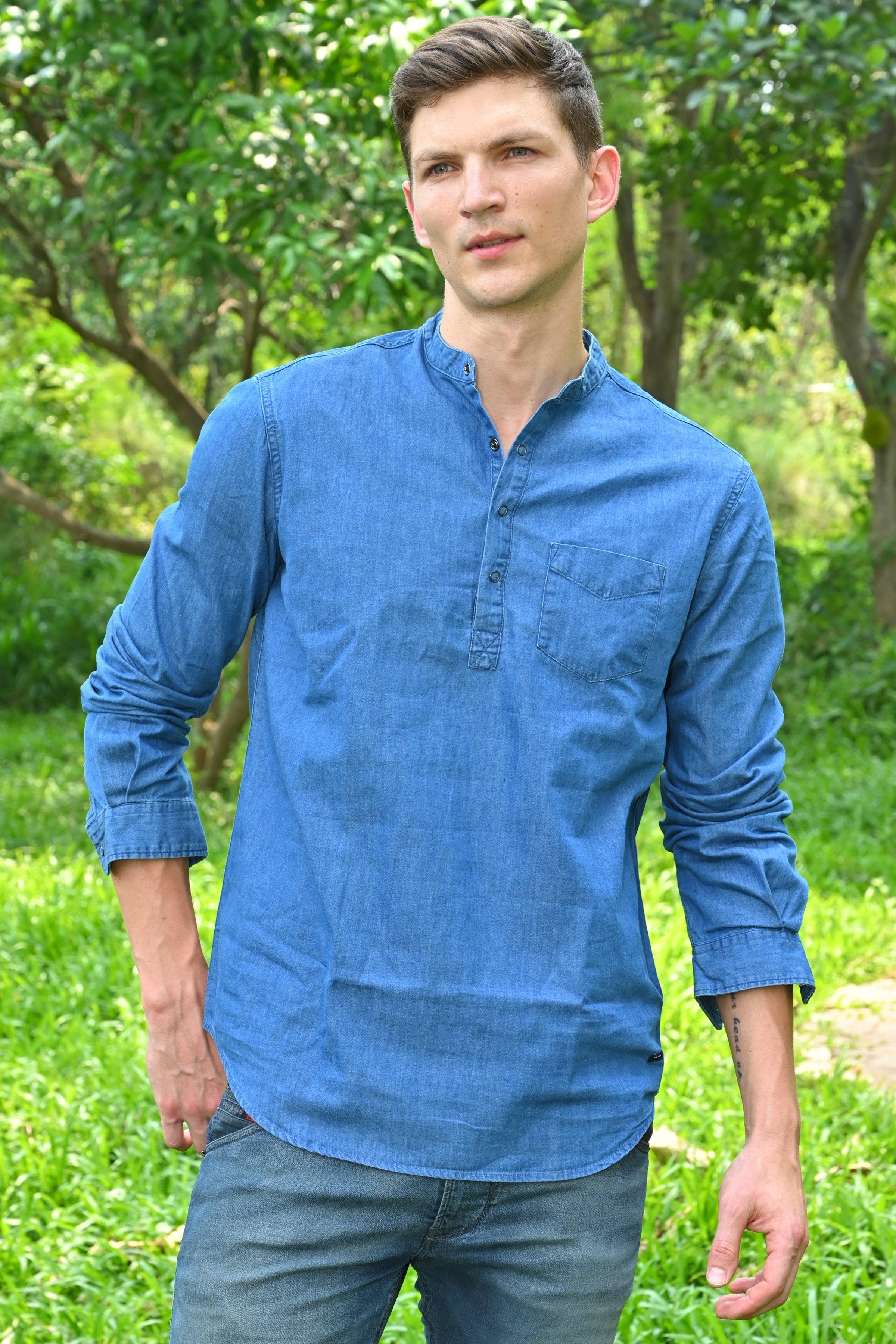 Men Denim Kurta Shirt