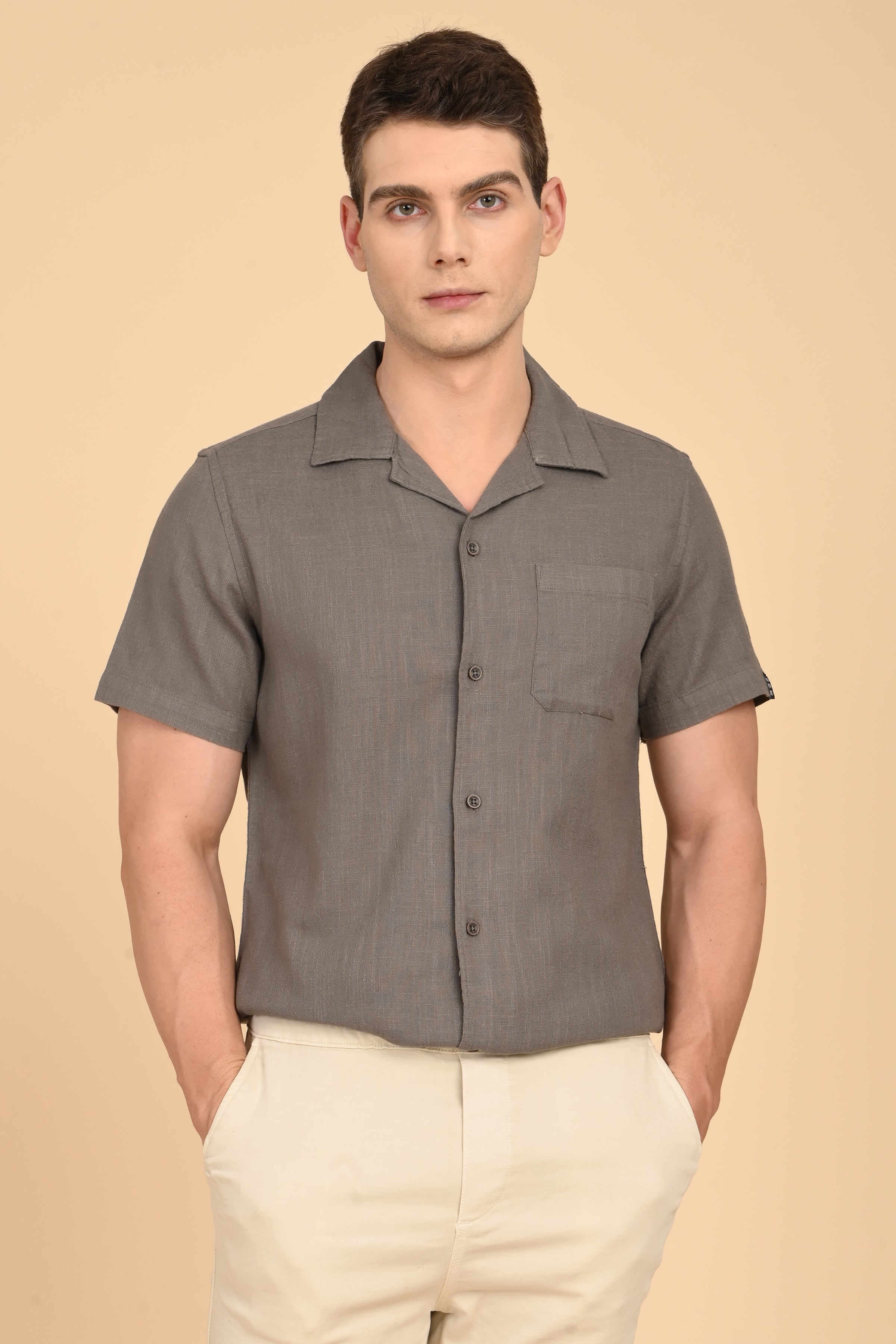 Men Aurelia Cotton Crape Solid Shirt Olive