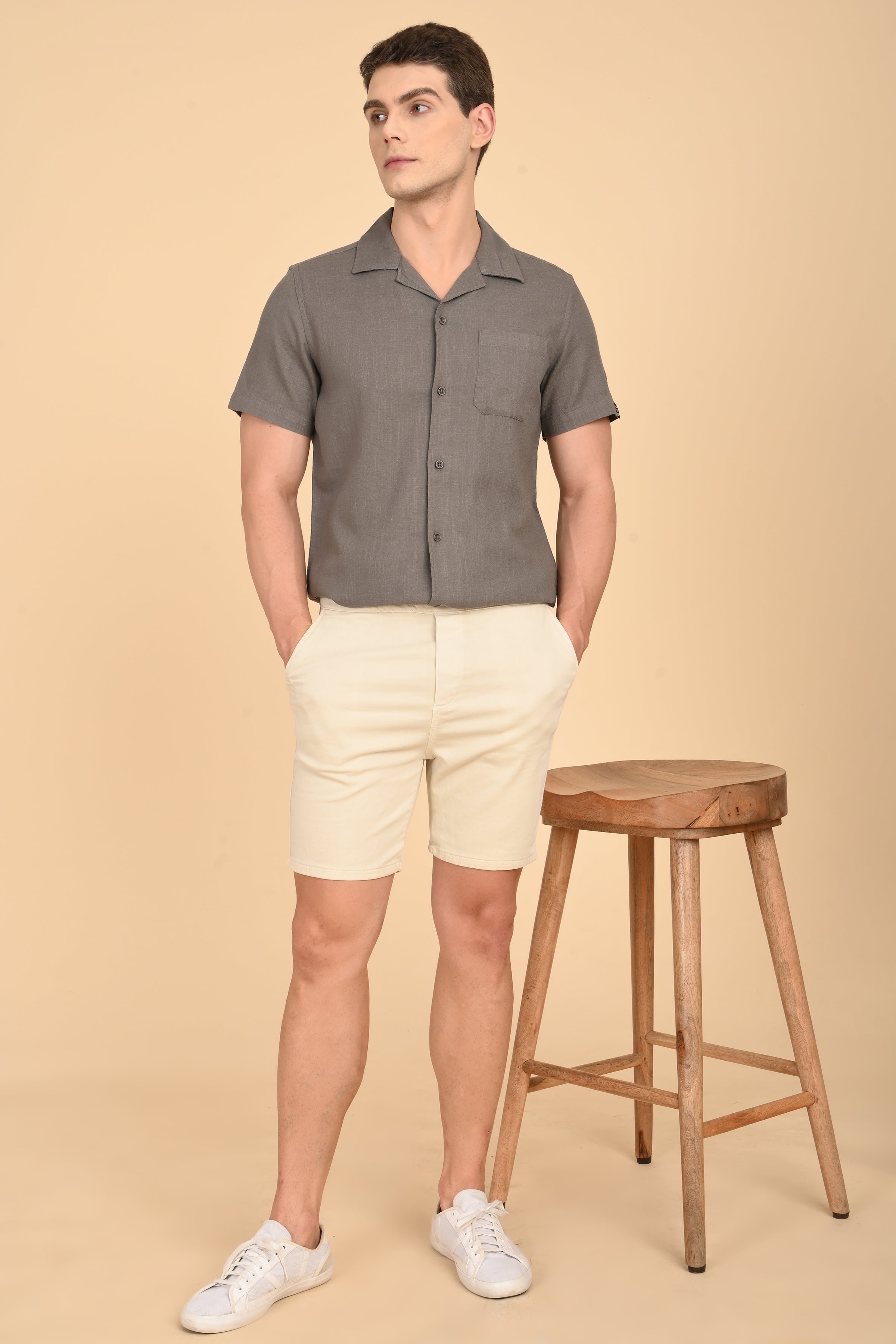 Men Aurelia Cotton Crape Solid Shirt Olive