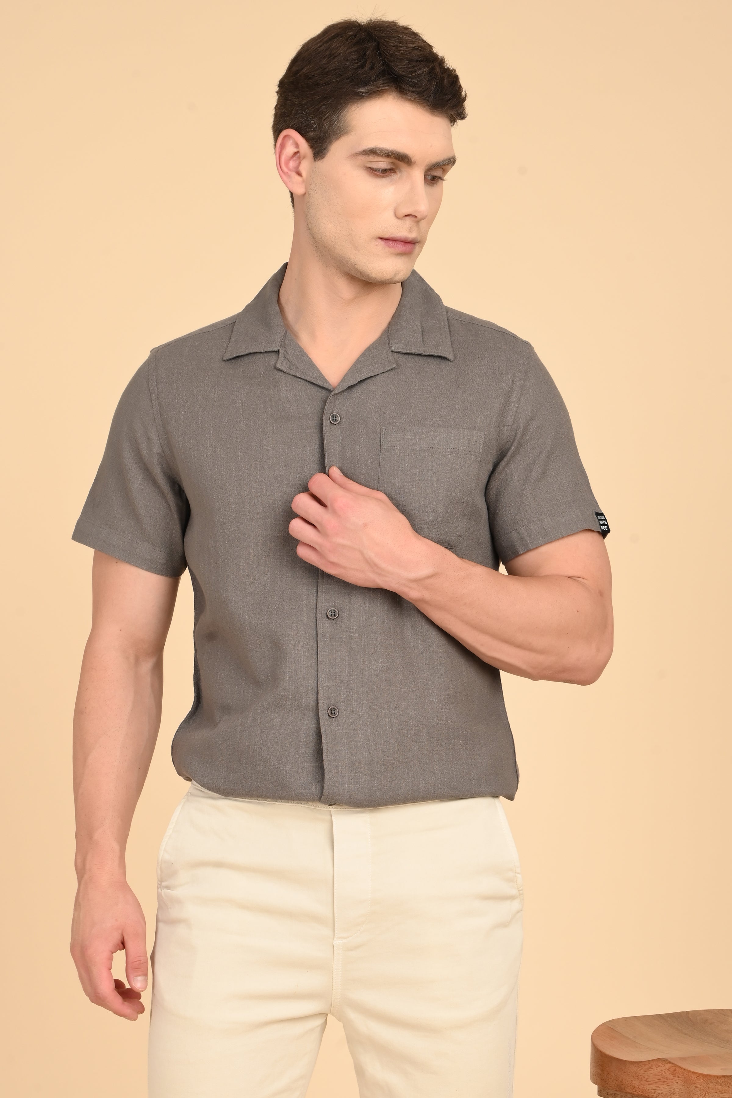 Men Aurelia Cotton Crape Solid Shirt Olive