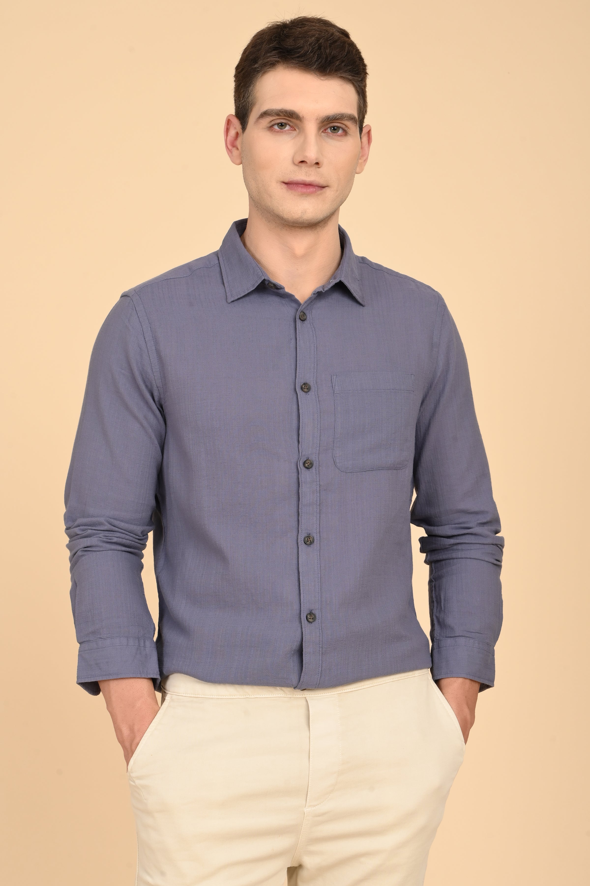 Men Mac Minimal Dobby Solid Shirt Lavender