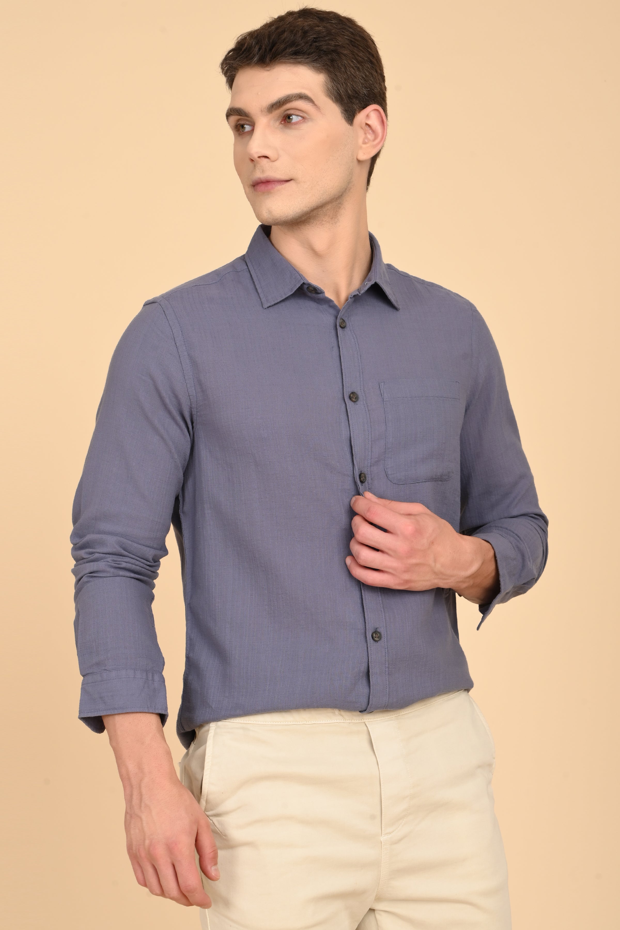Men Mac Minimal Dobby Solid Shirt Lavender