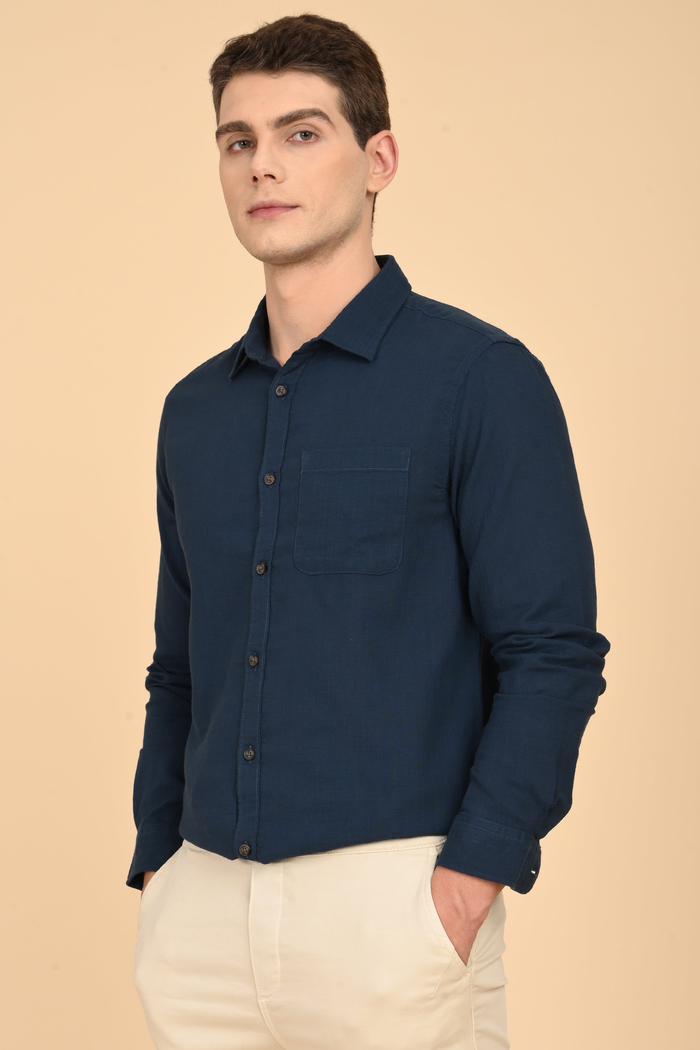 Men Mac Minimal Dobby Solid Shirt Navy