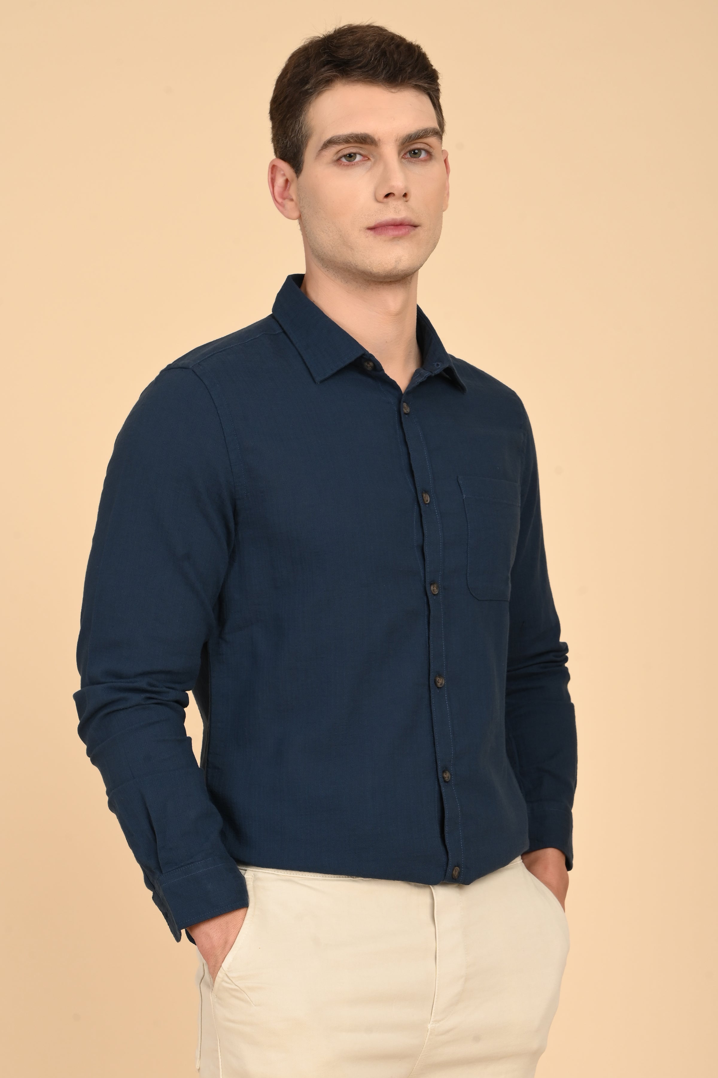 Men Mac Minimal Dobby Solid Shirt Navy