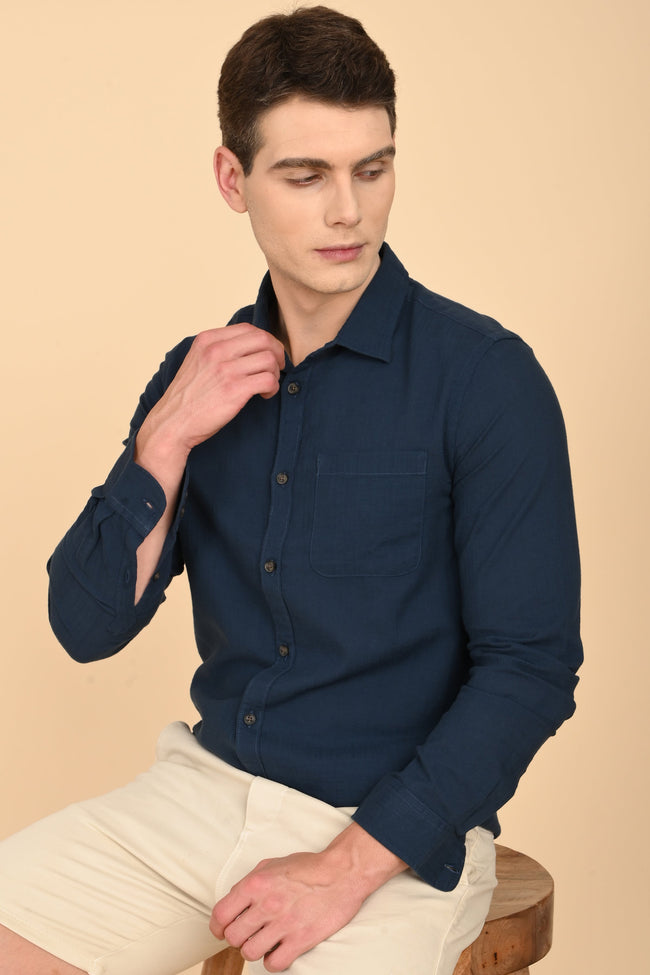 Men Mac Minimal Dobby Solid Shirt Navy