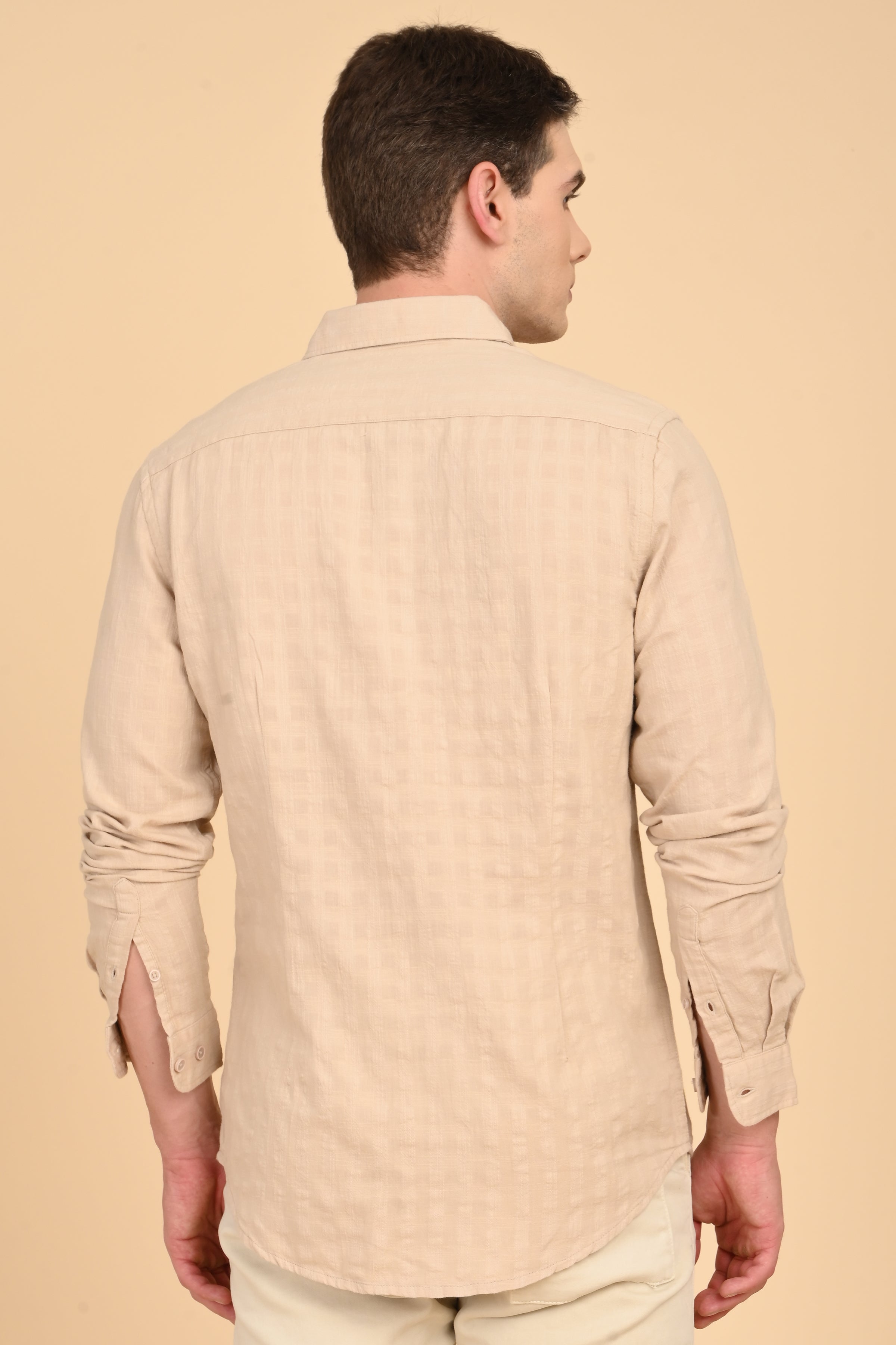 Men Milon Structured Slub Solid Shirt Beige