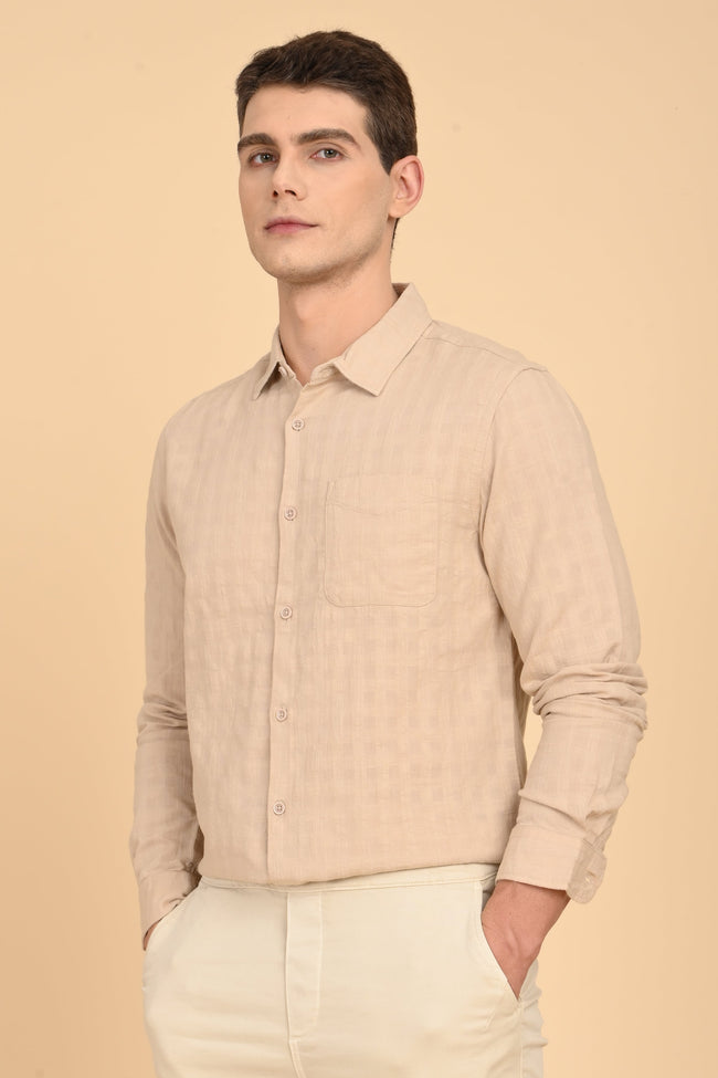 Men Milon Structured Slub Solid Shirt Beige