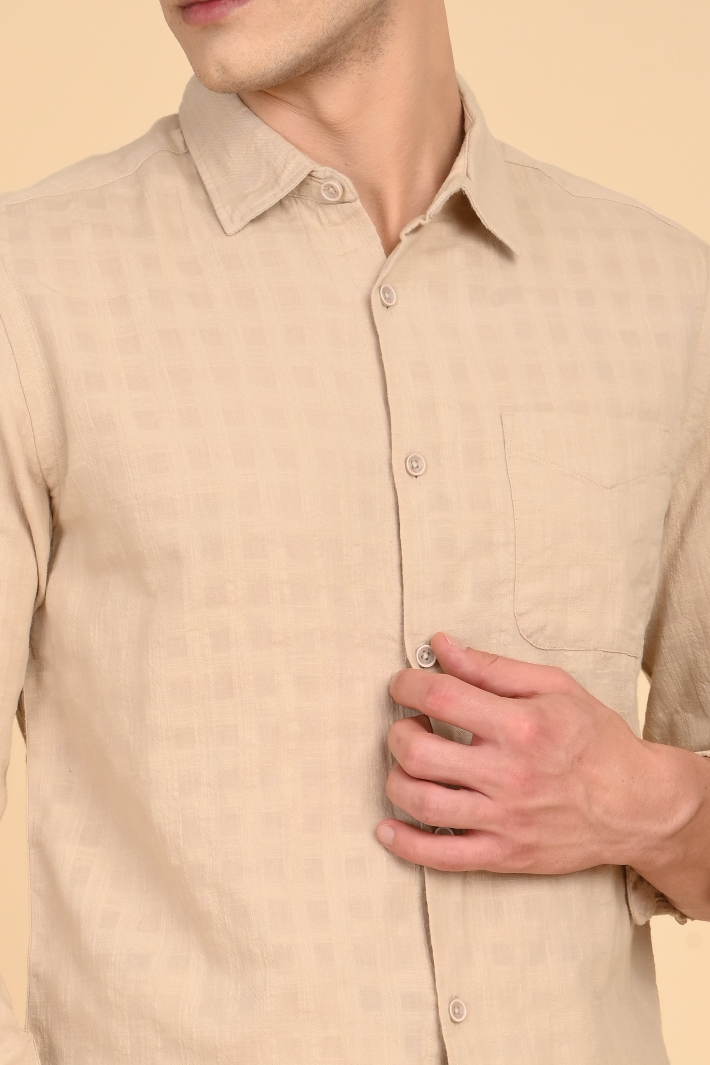 Men Milon Structured Slub Solid Shirt Beige