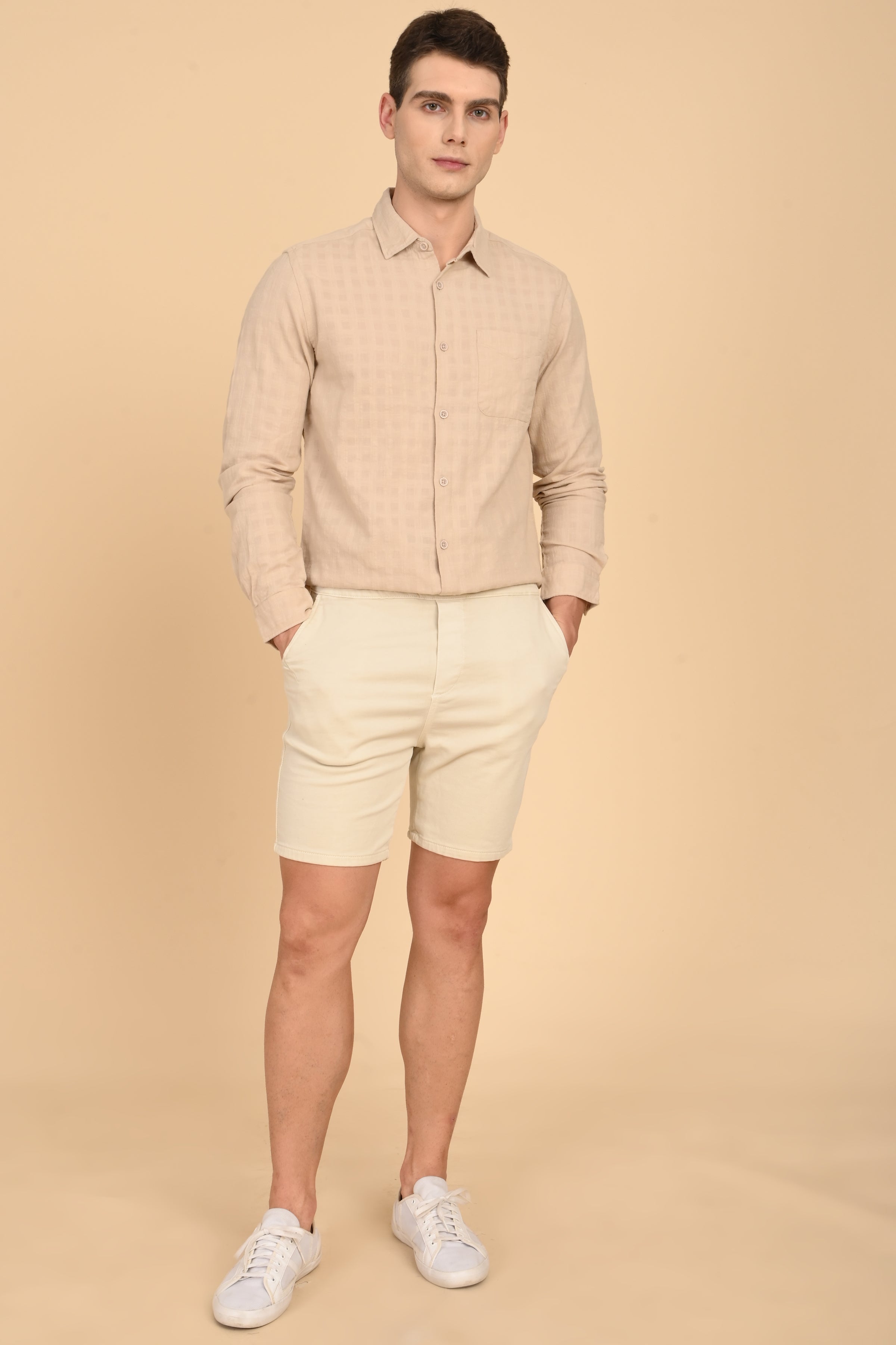 Men Milon Structured Slub Solid Shirt Beige