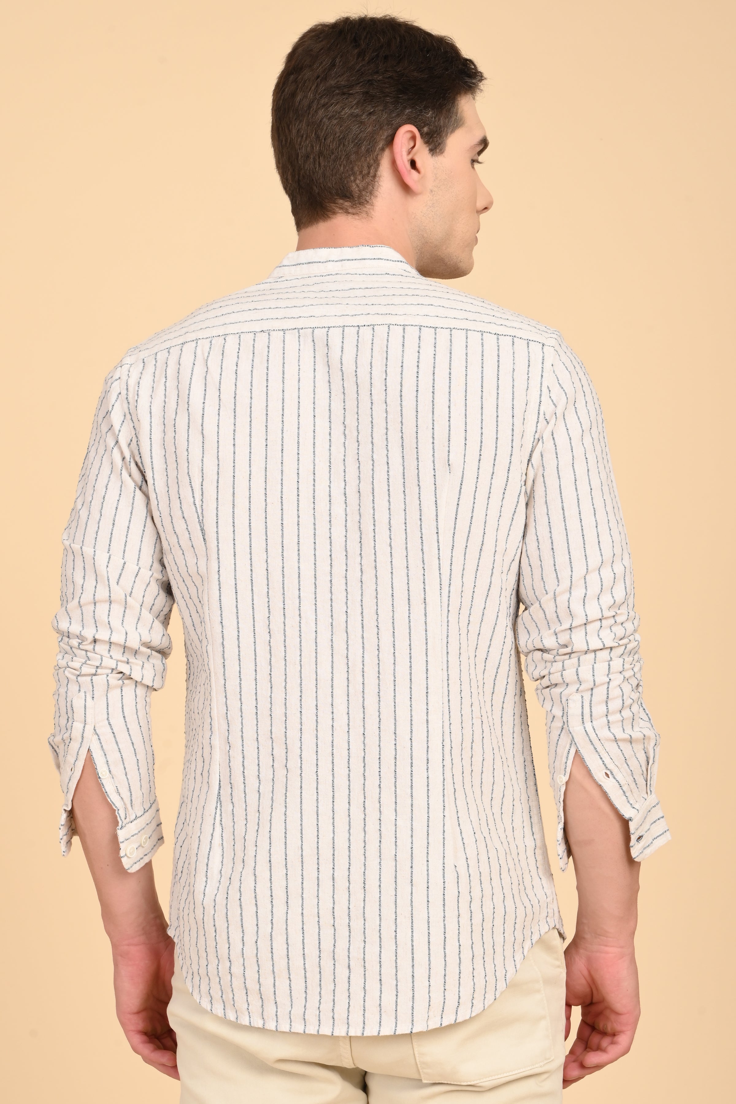 Men Cindy Natural Seersucker Striped Shirt Navy