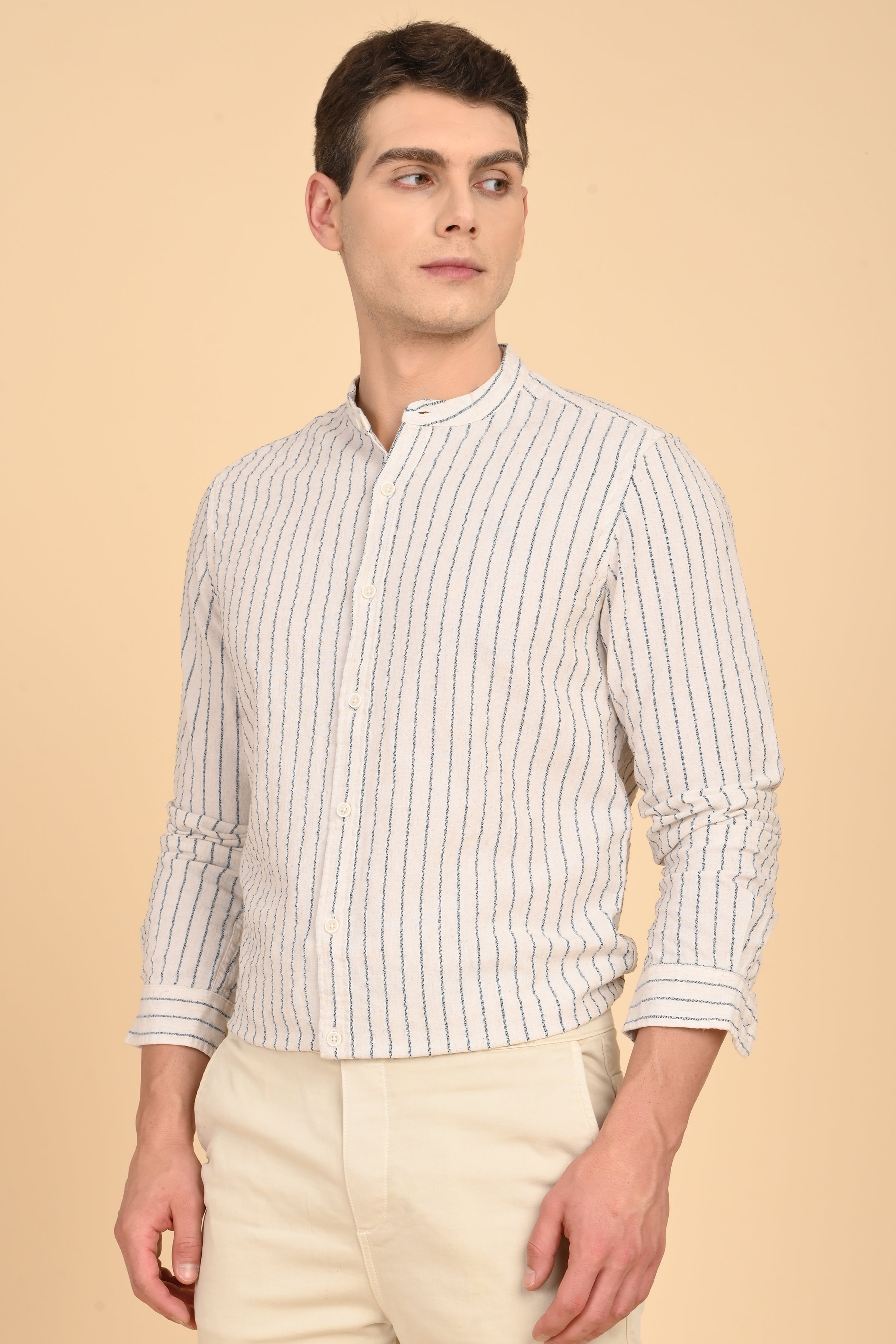 Men Cindy Natural Seersucker Striped Shirt Navy